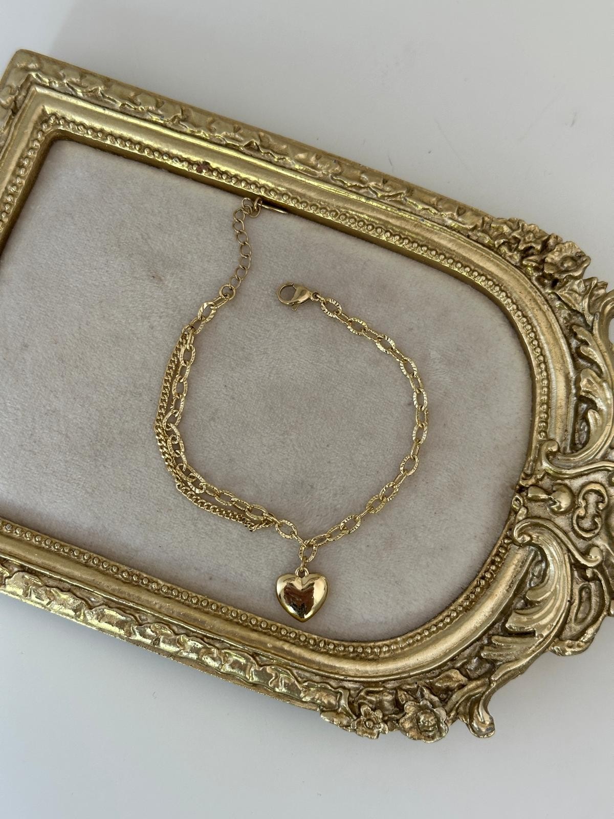 14K Gold Renkli Kalp Dolum Oval Geçmeli İkili Zincir Bileklik