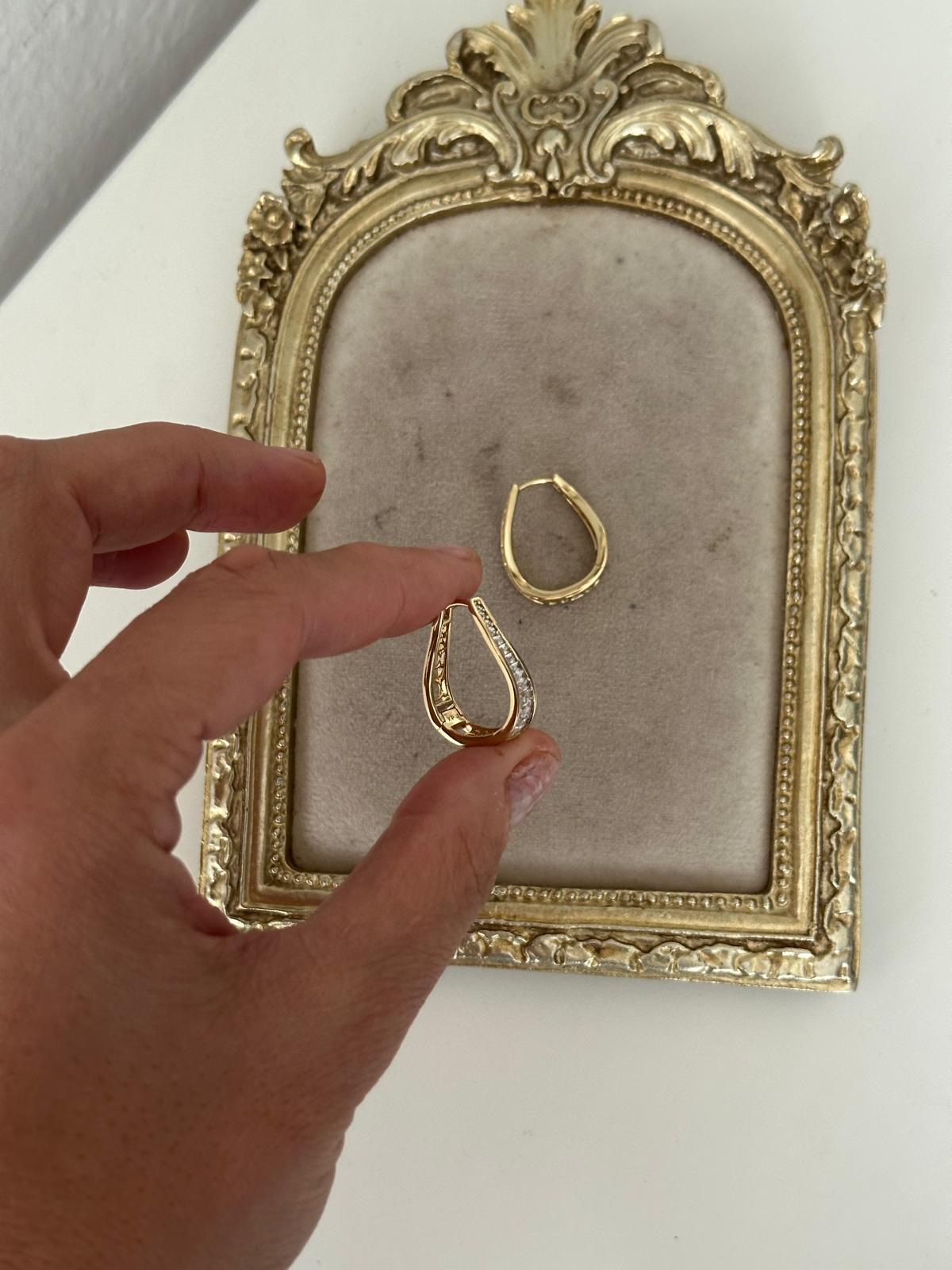 14K Gold Renkli Döner Oval Kesim Kristal Taşlı Küpe