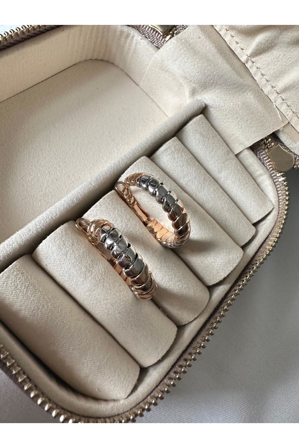 18K Rose Gold Renkli Gümüş Renkli Sprial Halka Küpe