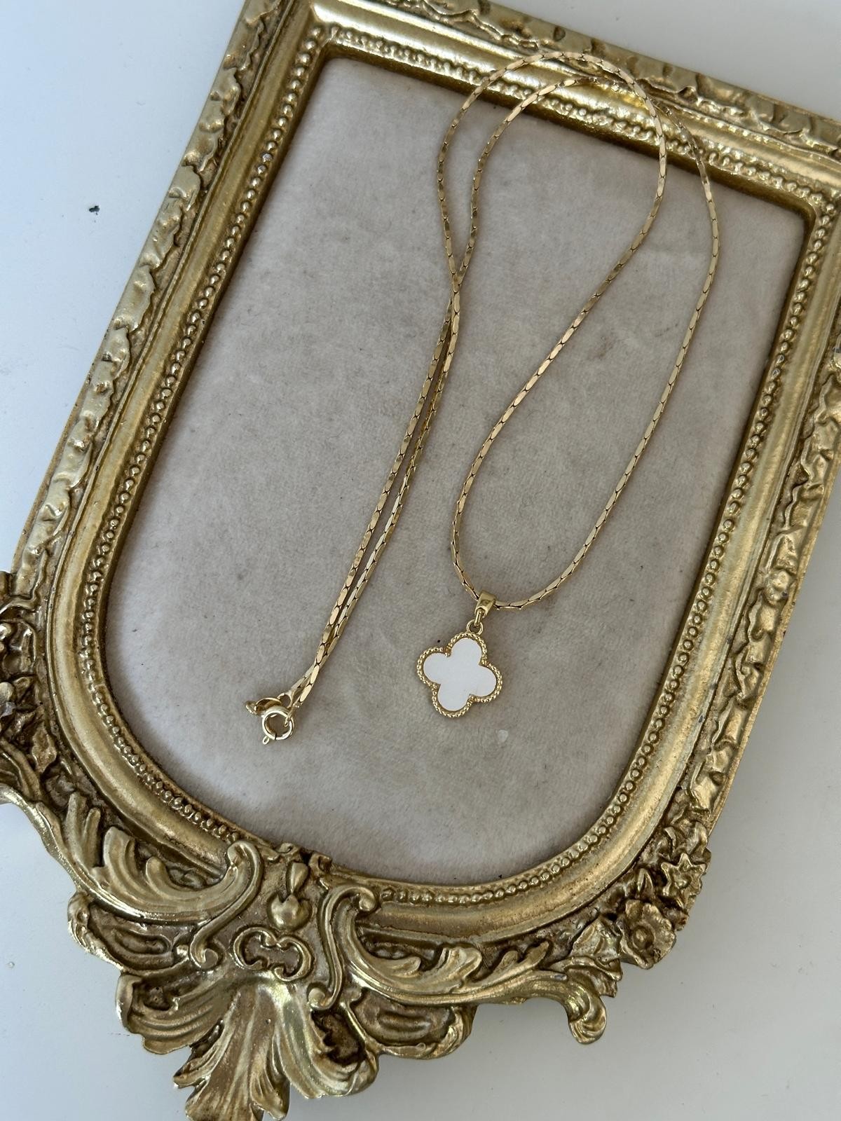 14K Gold Renkli Çift Taraflı Yonca Parlak Zincir Kolye