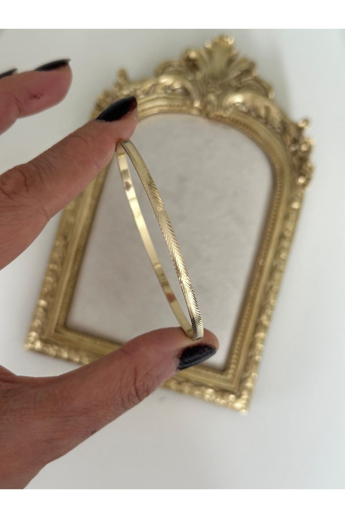 14K Gold Renkli Başak Desenli Bilezik