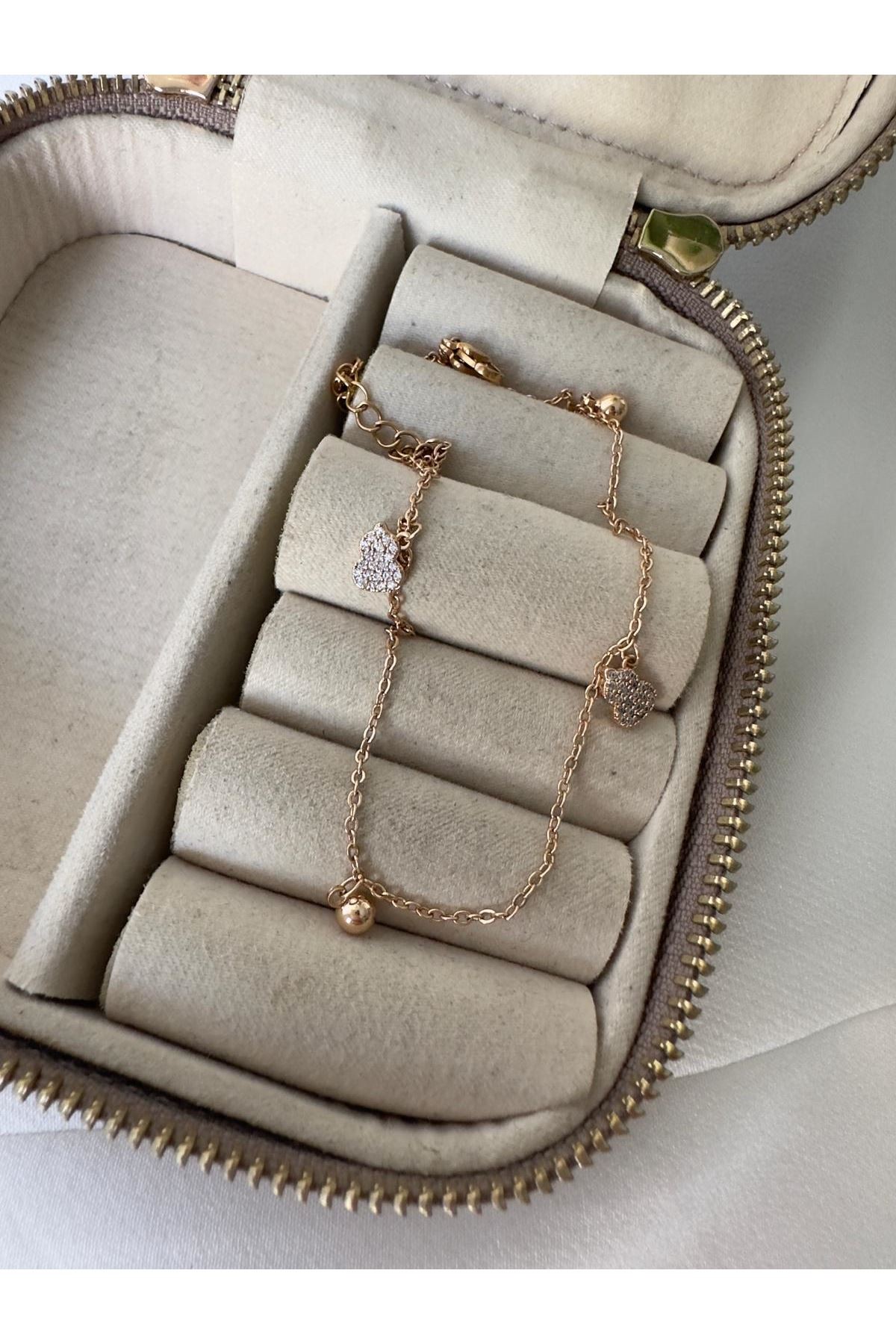 18K Rose Gold Renkli Montür Taşlı Ortası Çanlı Halhal