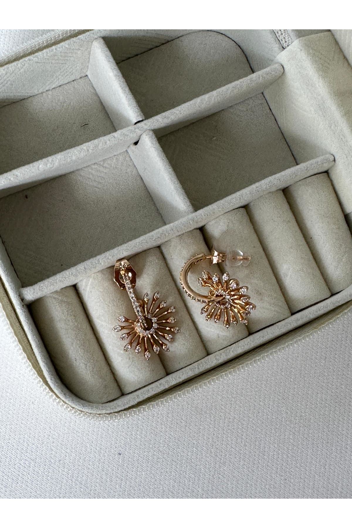 18K Rose Gold Renkli Güneş Çiçek Taşlı Küpe