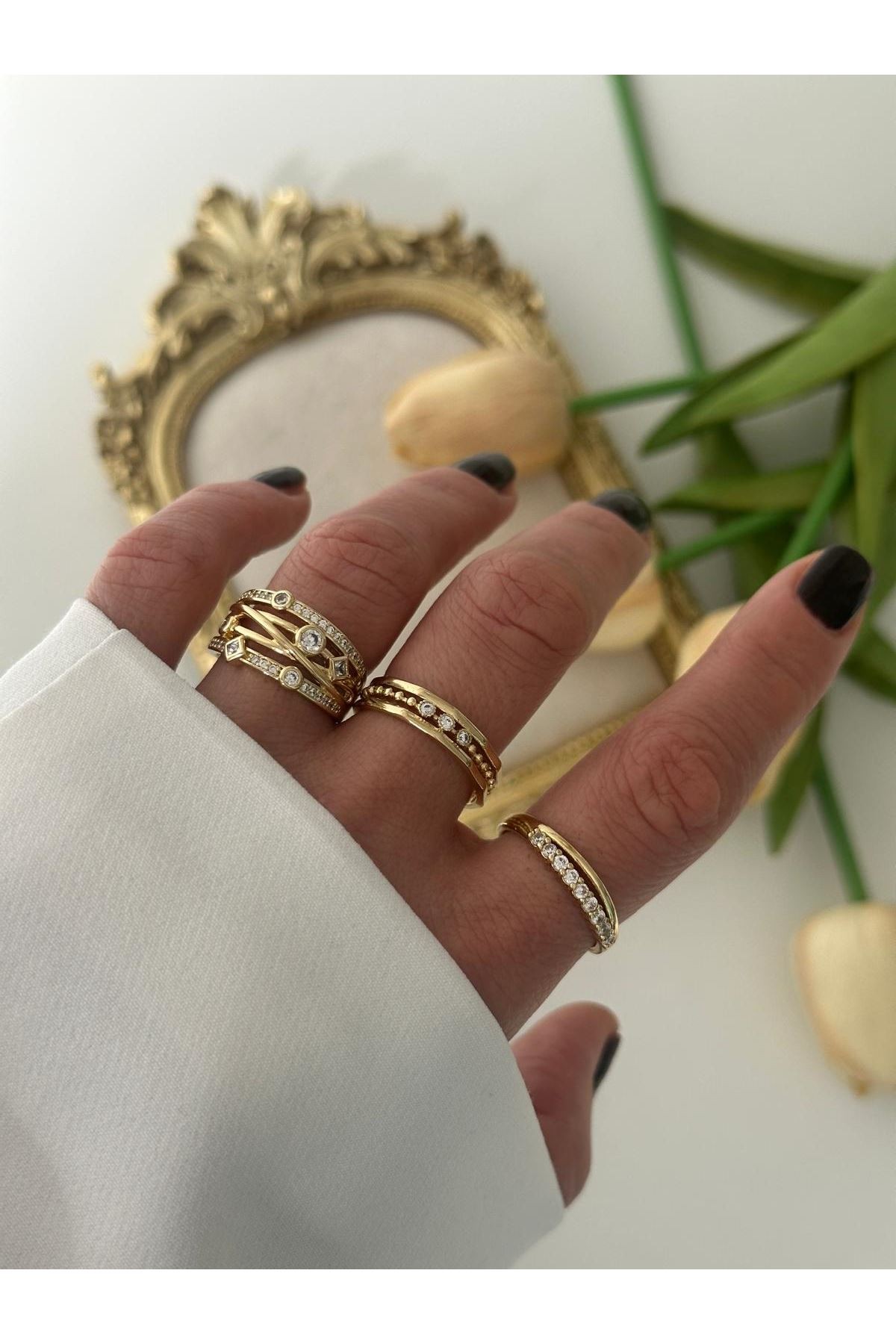 14K Gold Renkli Çoklu Görünüm Taşlı Yüzük