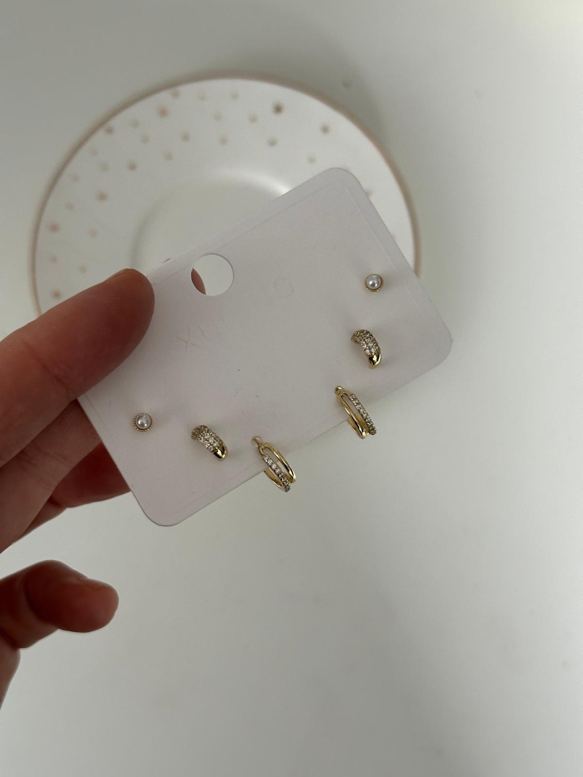 14K Gold Renkli Altılı Set Minimal Küpe