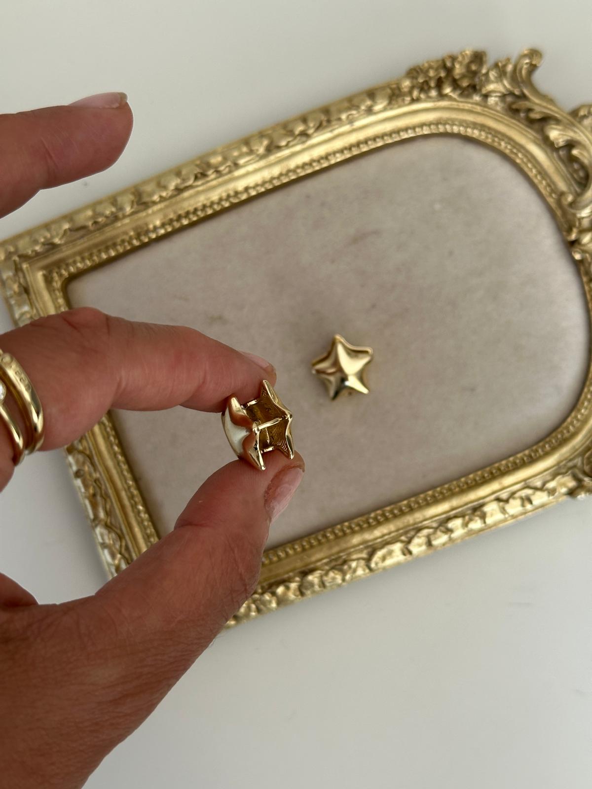 14K Gold Renkli Çift Yönlü Yıldız Bombe Plaka Küpe