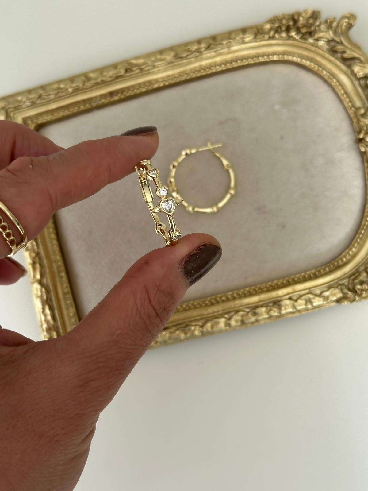 14K Gold Renkli Kalp Taşlı Halka Küpe