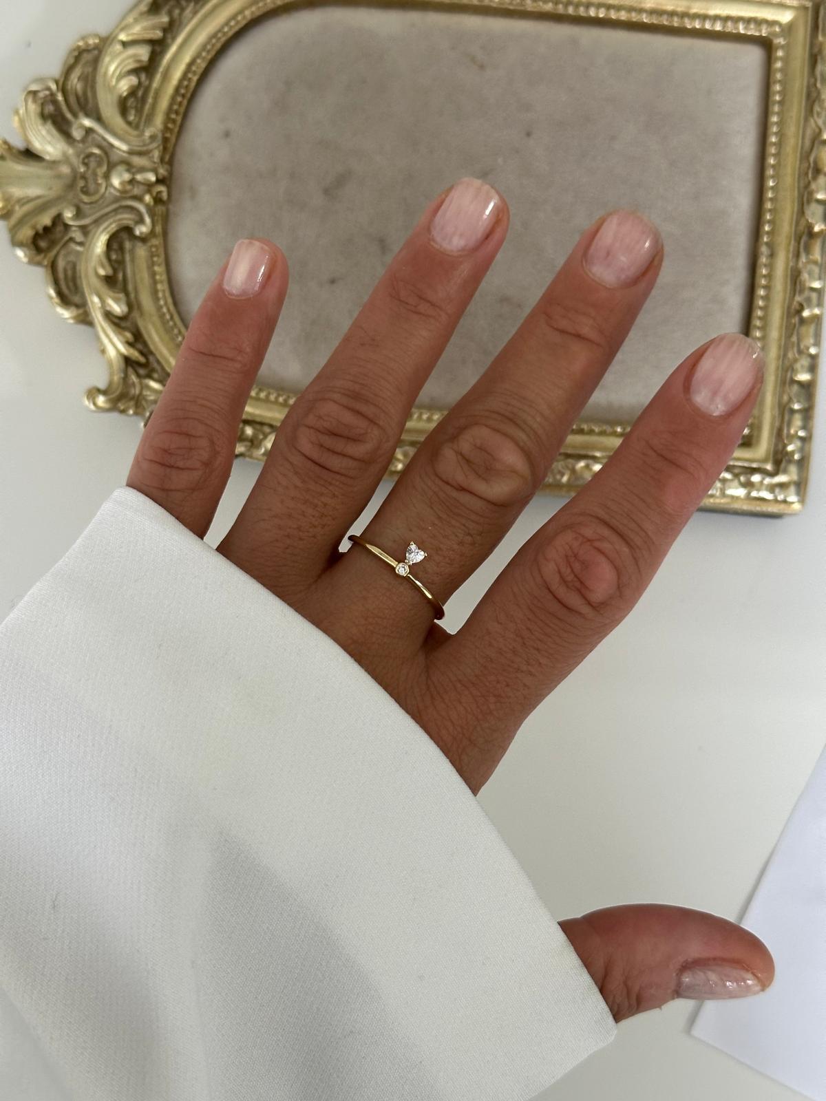 14K Gold Renkli  Minimal Tek Taşlı Ayarlanabilir Yüzük