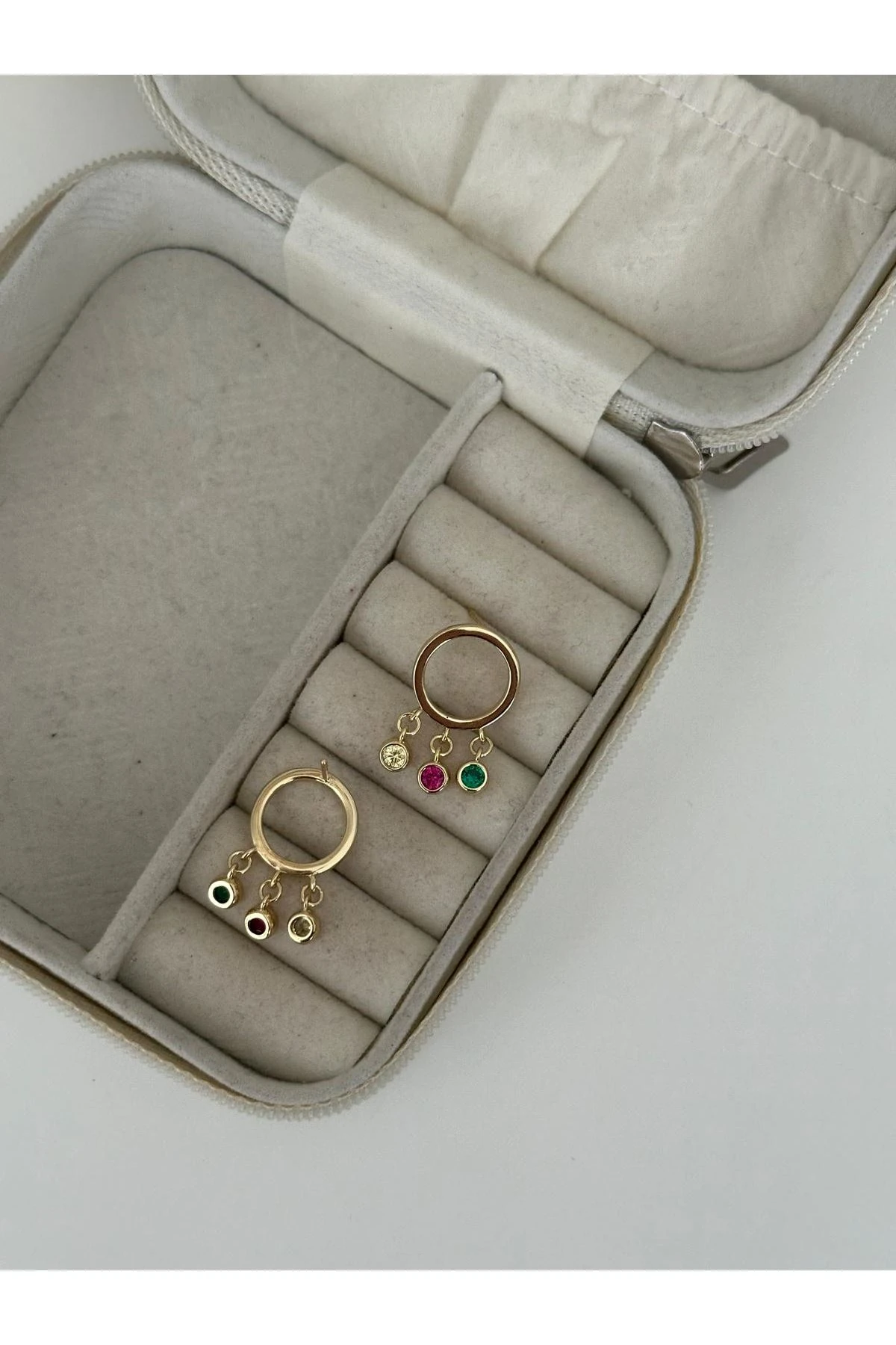 14k Gold Renkli Halka Shakira Sarkık Taşlı Küpe