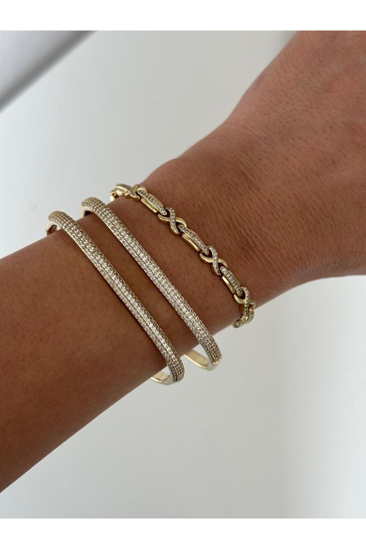 Gold 14K Gold Renkli  Taşlı Kelepçe