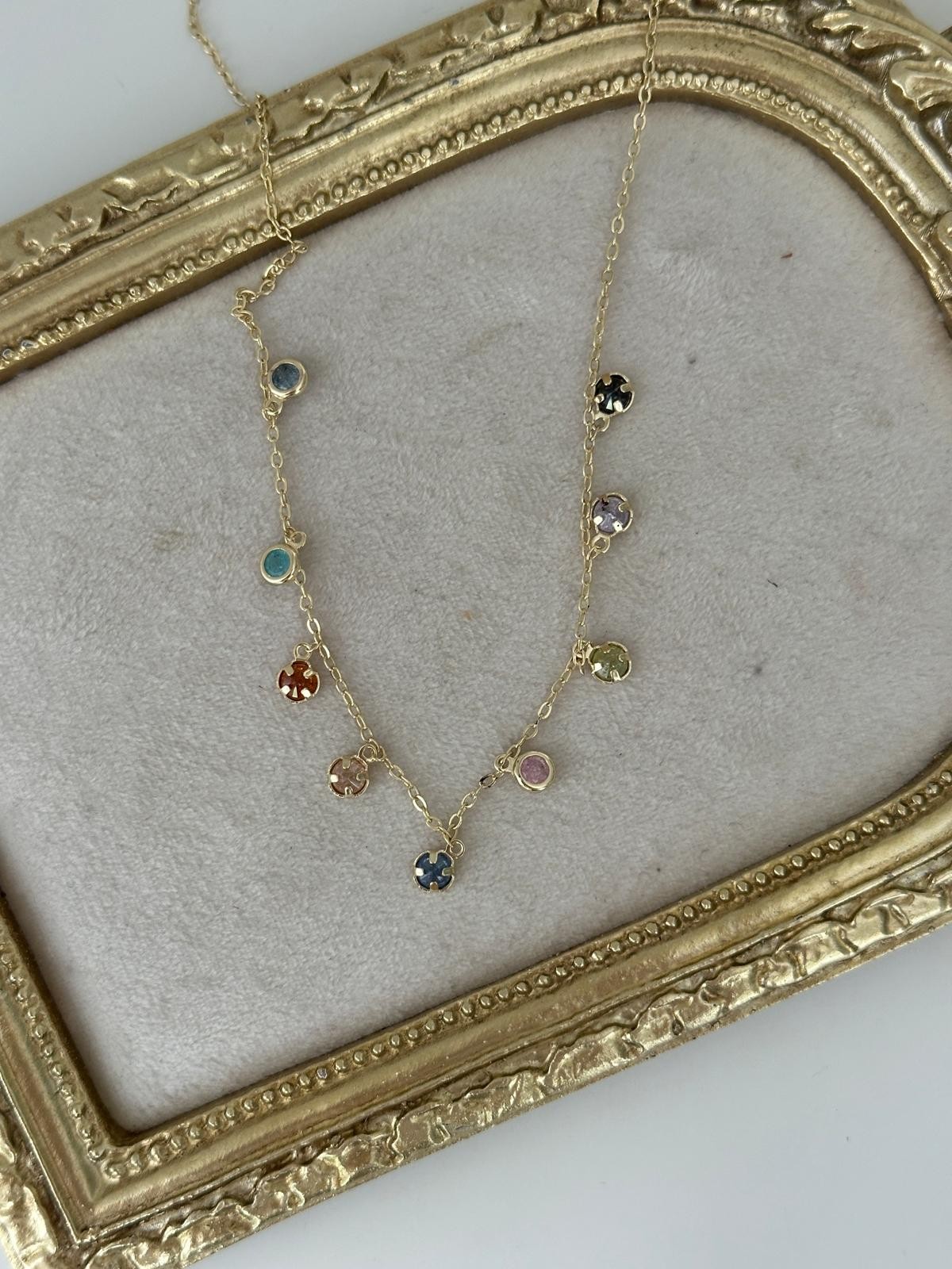 14K Gold Renkli Rengarenk Taşlı Sarkık Kolye