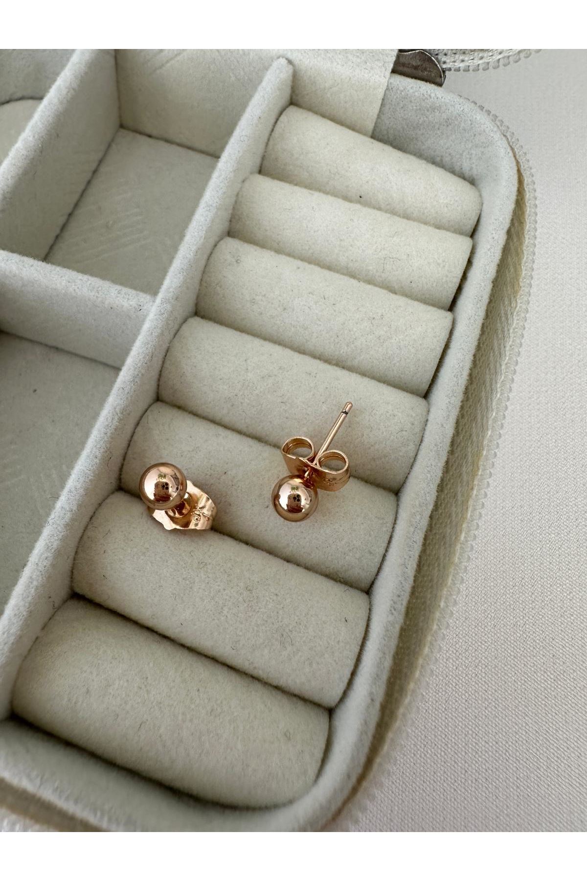 18K Rose Gold Renkli Küçük Top Küpe
