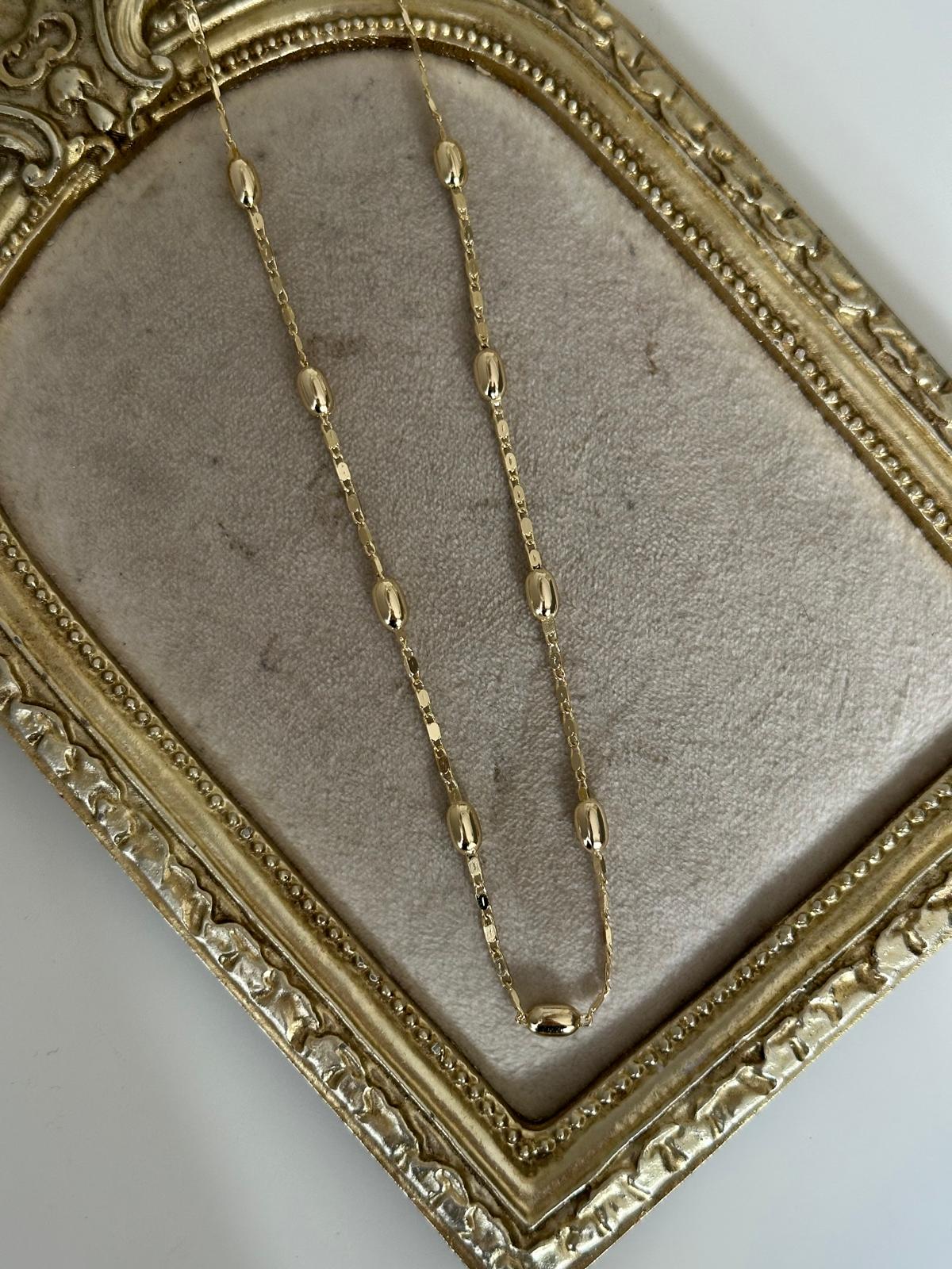 14K Gold Renkli Dolum Oval Topçuklı Araları Marka Plaka Kesim Kolye