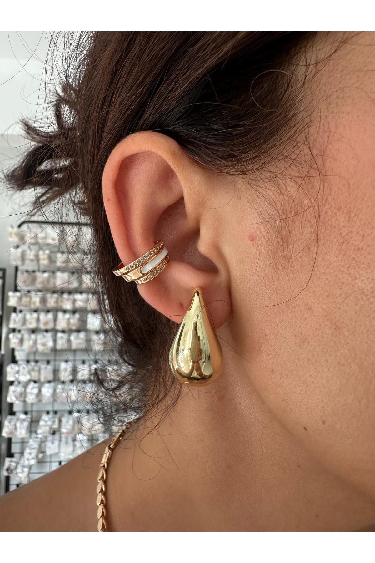 14K Gold Renkli  Orjinal Boy Bottega Marka Küpe