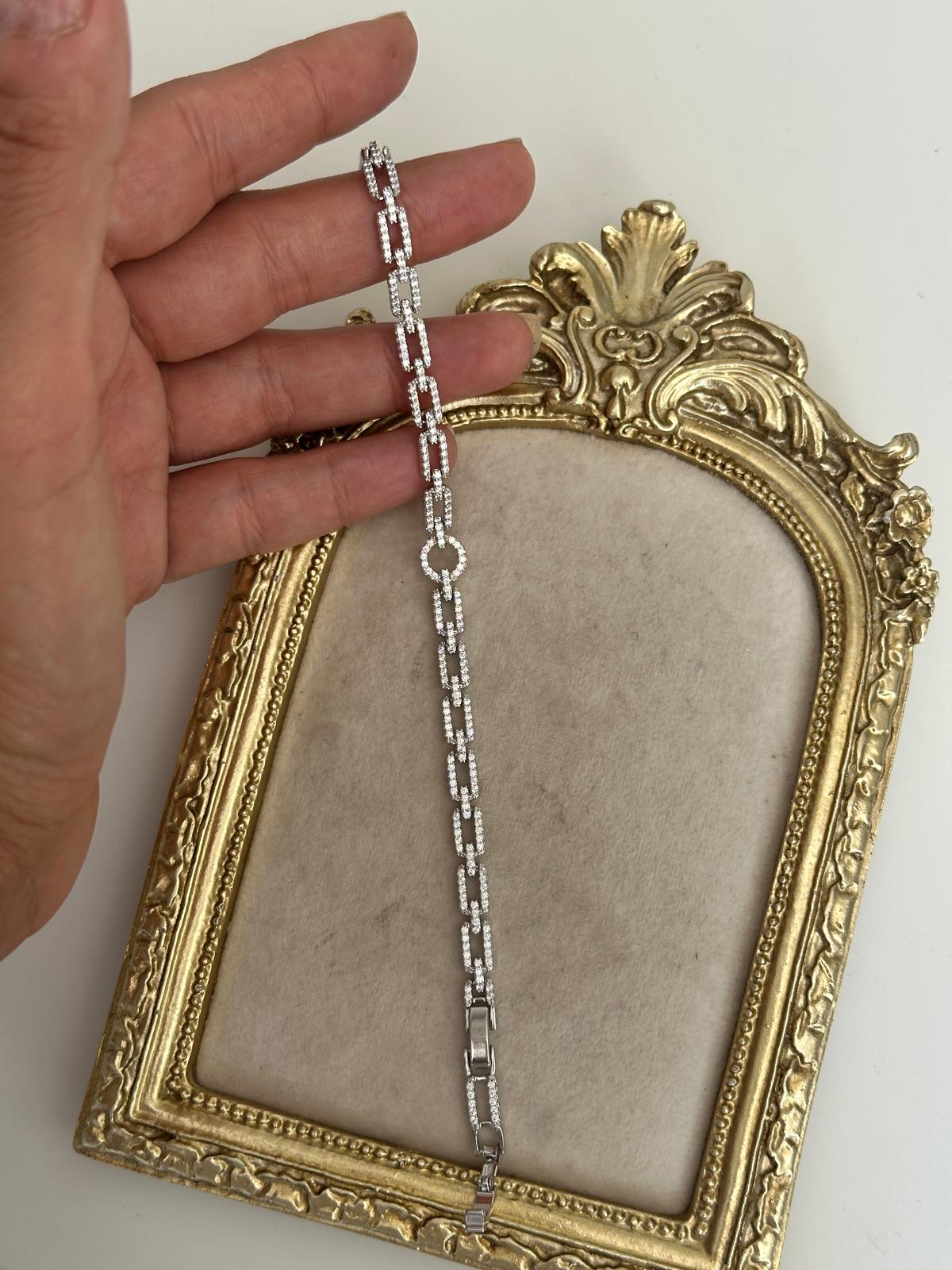 Gümüş Full Montür Taşlı Geeometrik Kilit Taşlı Bileklik