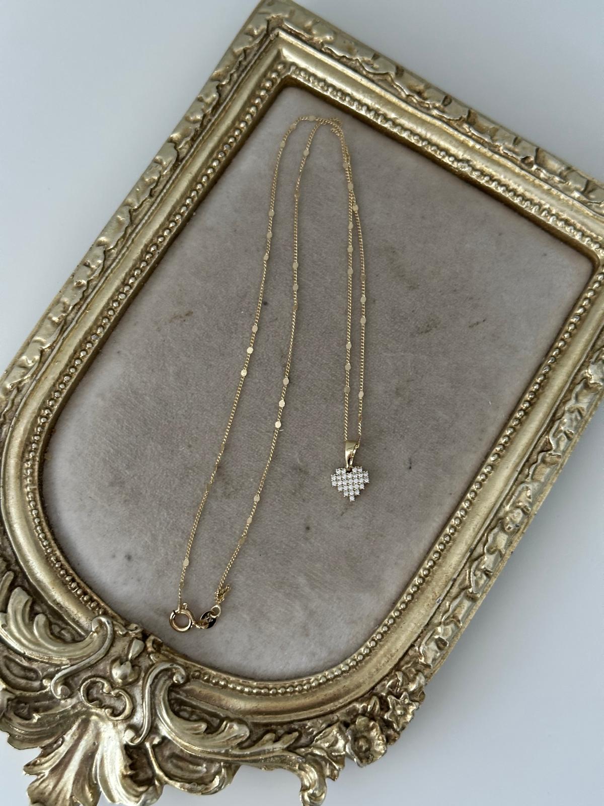 14K Gold Renkli Pul Parlak Kalp Minimal Taşlı Kolye
