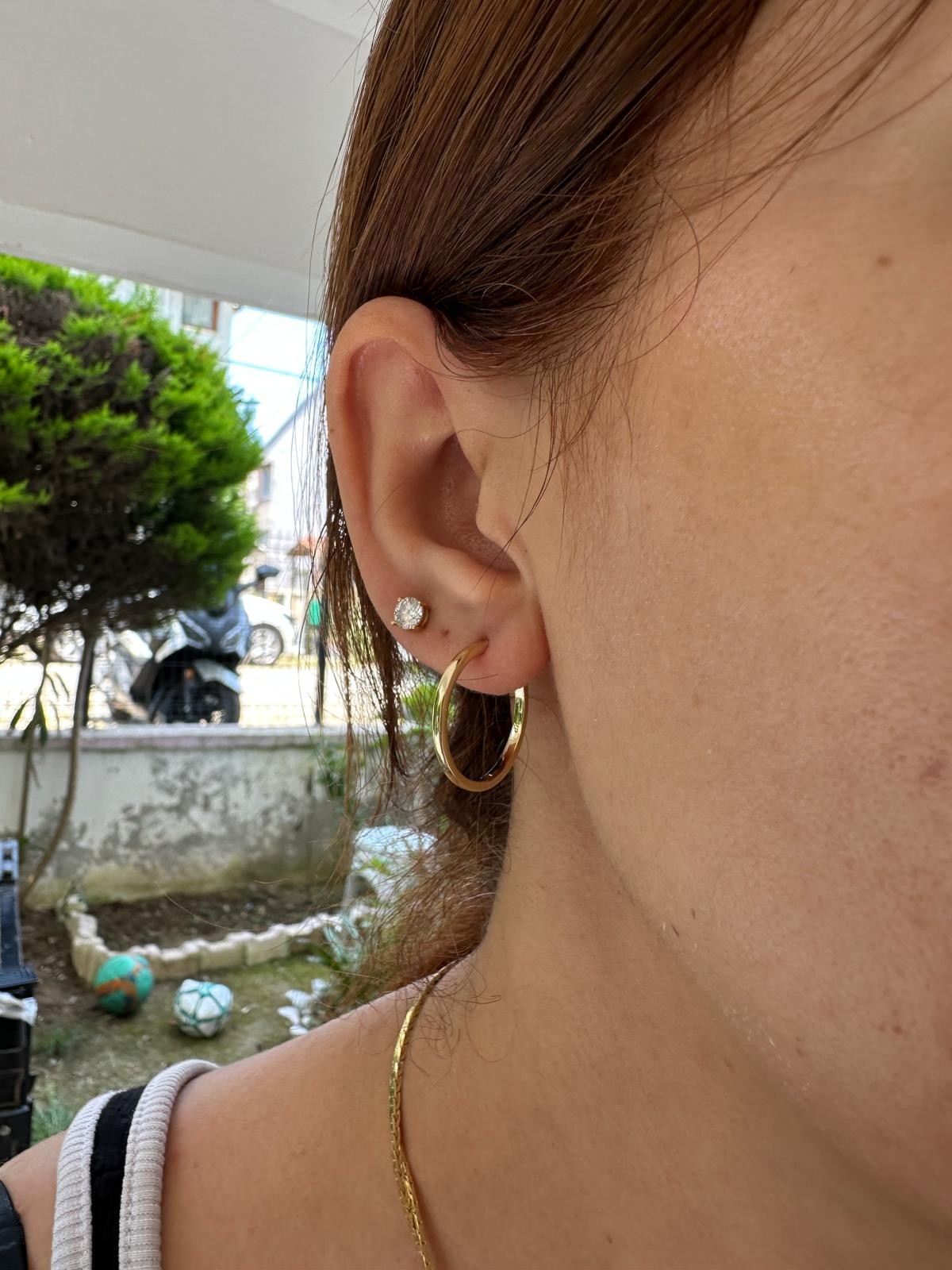 14K Gold RENKLİ Basıc Halka Küpe