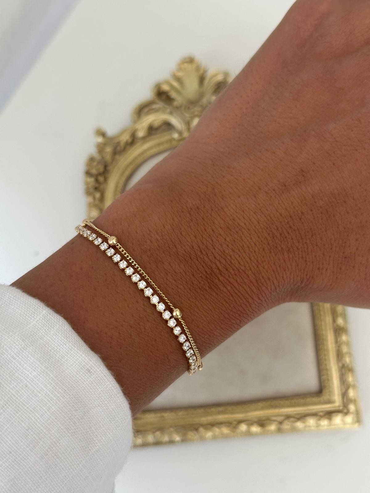 14K Gold İkili Su Yolu Dorika Zincirli Bileklik