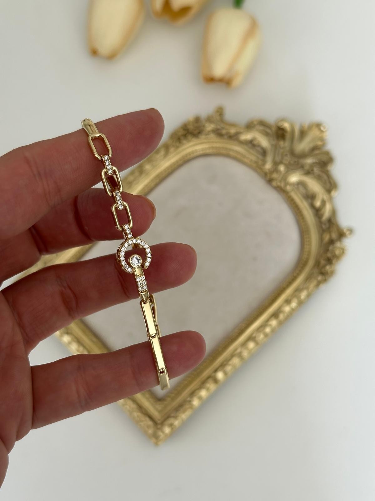 14K Gold Renkli Ortası Taşlı Bileklik