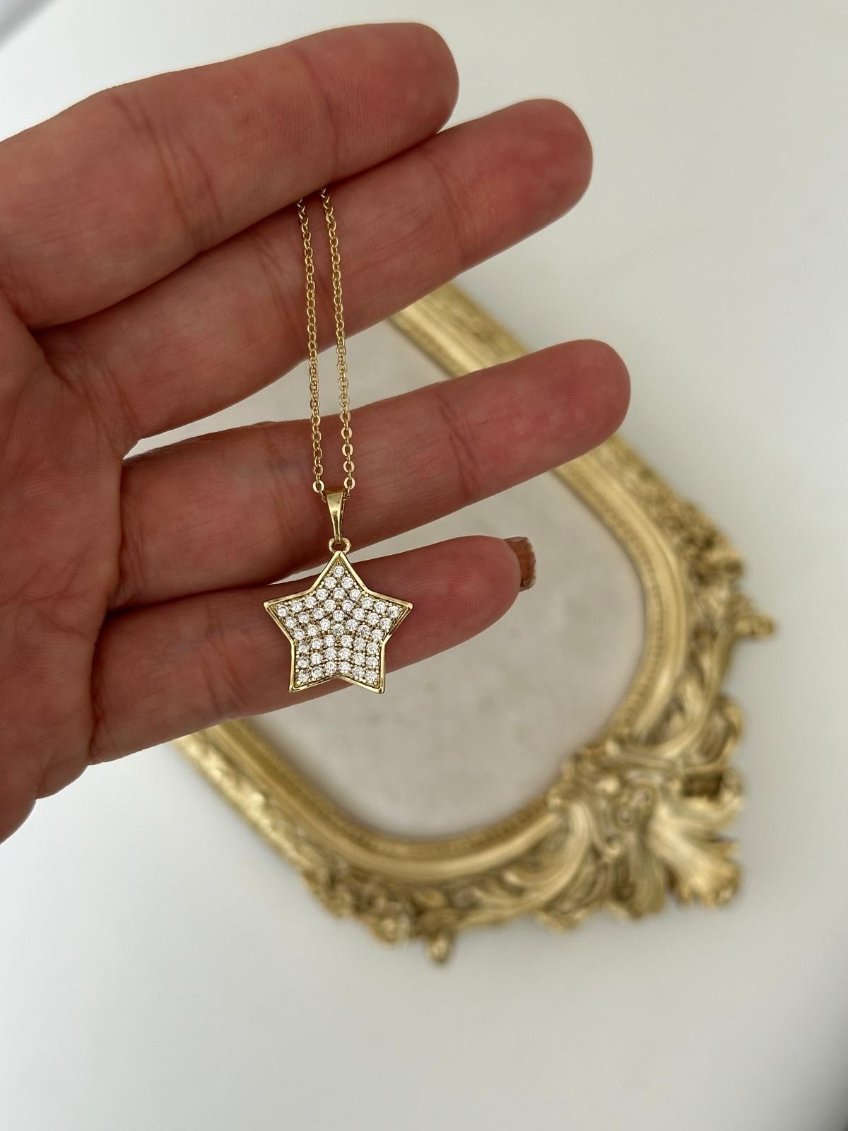 14K Gold Renkli Yıldız Taşlı Kolye