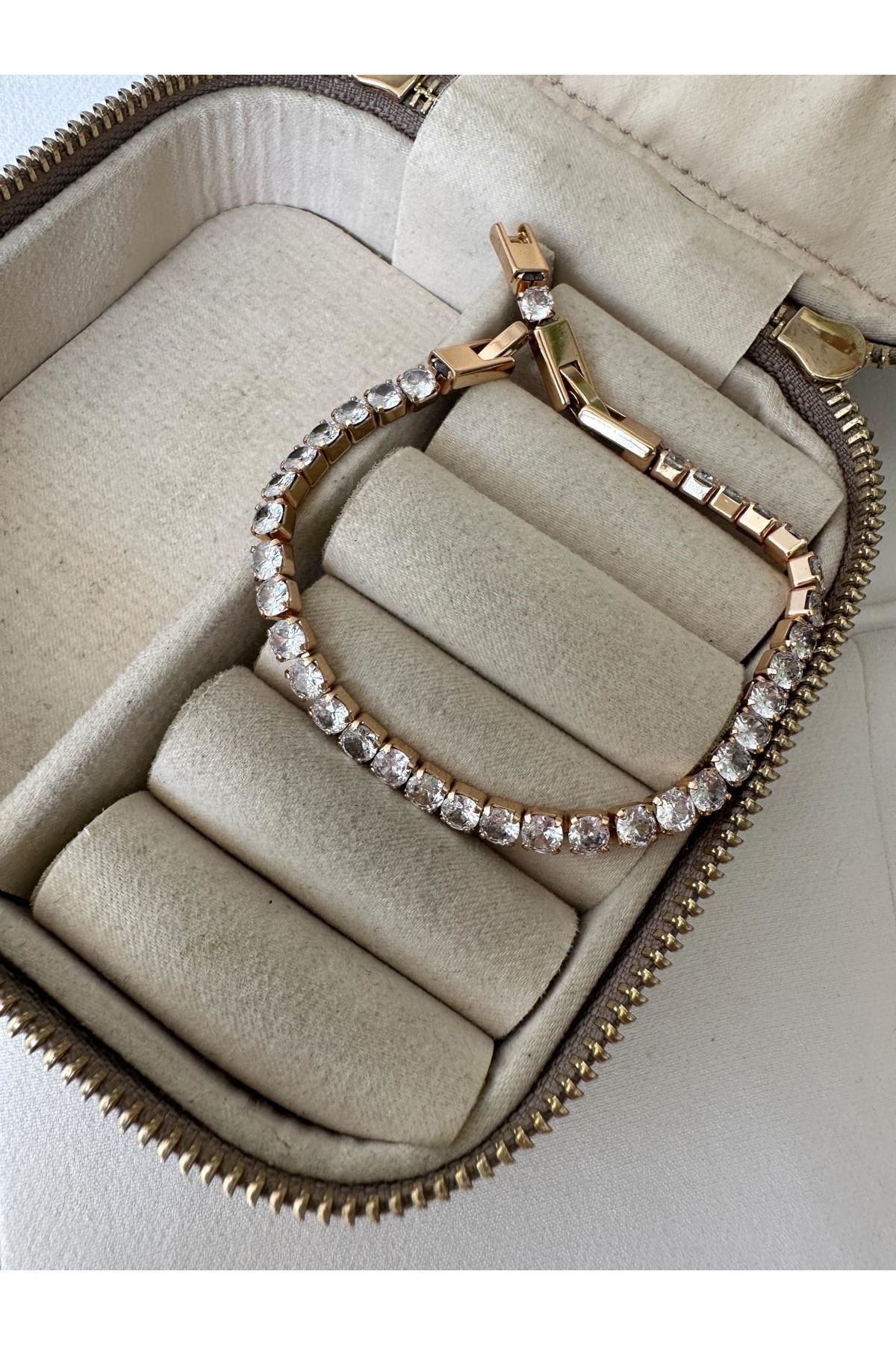 18K Rose Gold Renkli İri Su Yolu Taşlı Bileklik