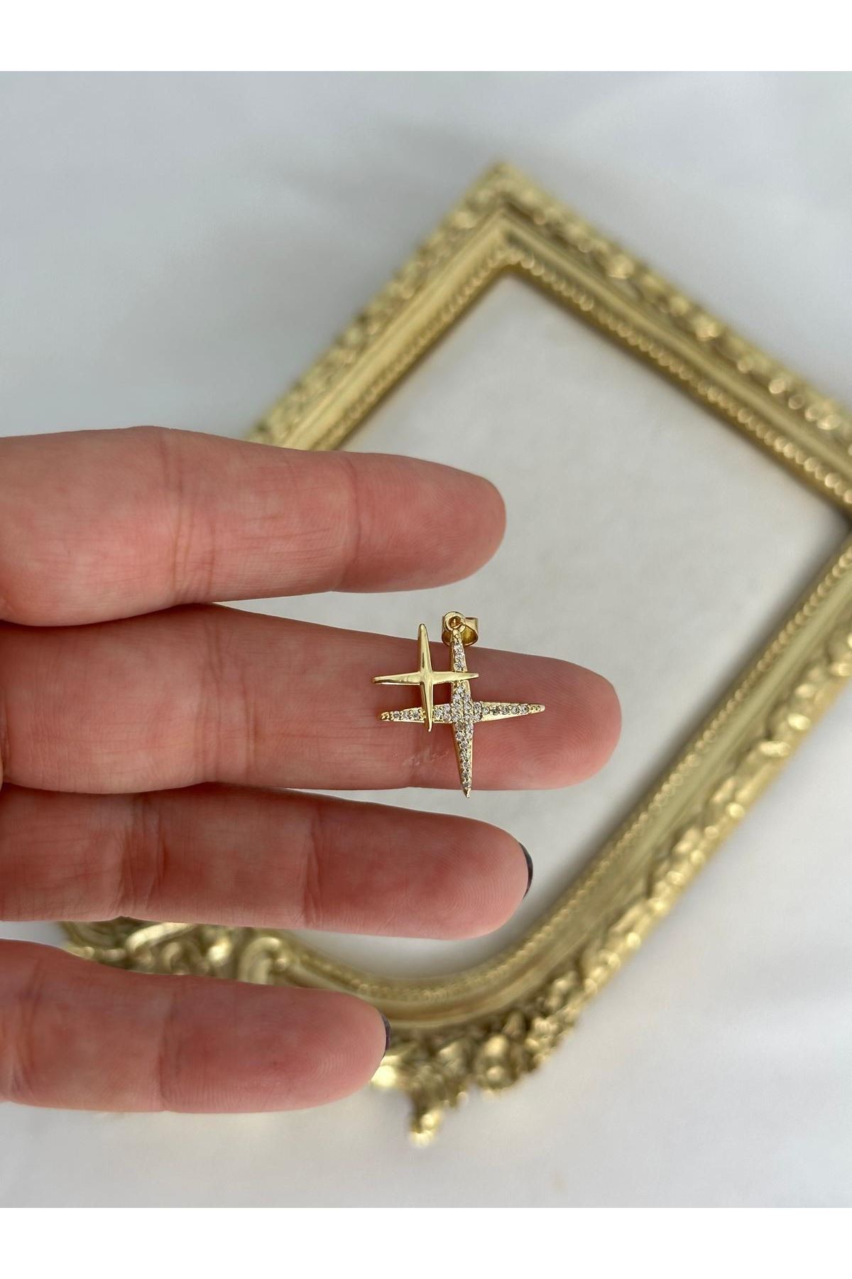 14K Gold Renkli  İkili Kutup Yıldızı Kolye Ucu