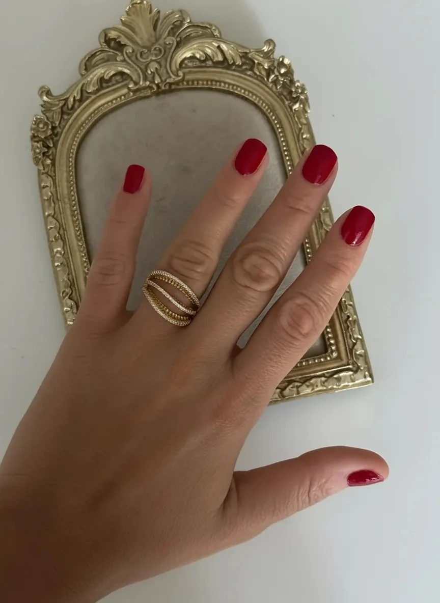 14K Gold Renkli Çoklu Verev Kesim Montür Taşlı Yüzük