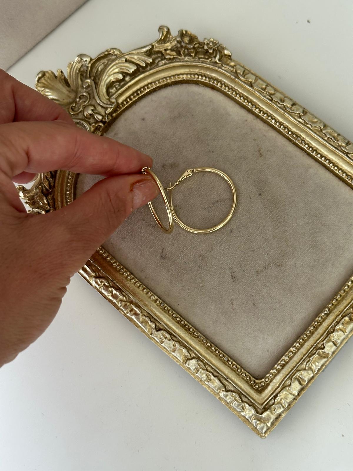 14K Gold Renkli  Basıc Halka Kuyumcu İğneli Küpe