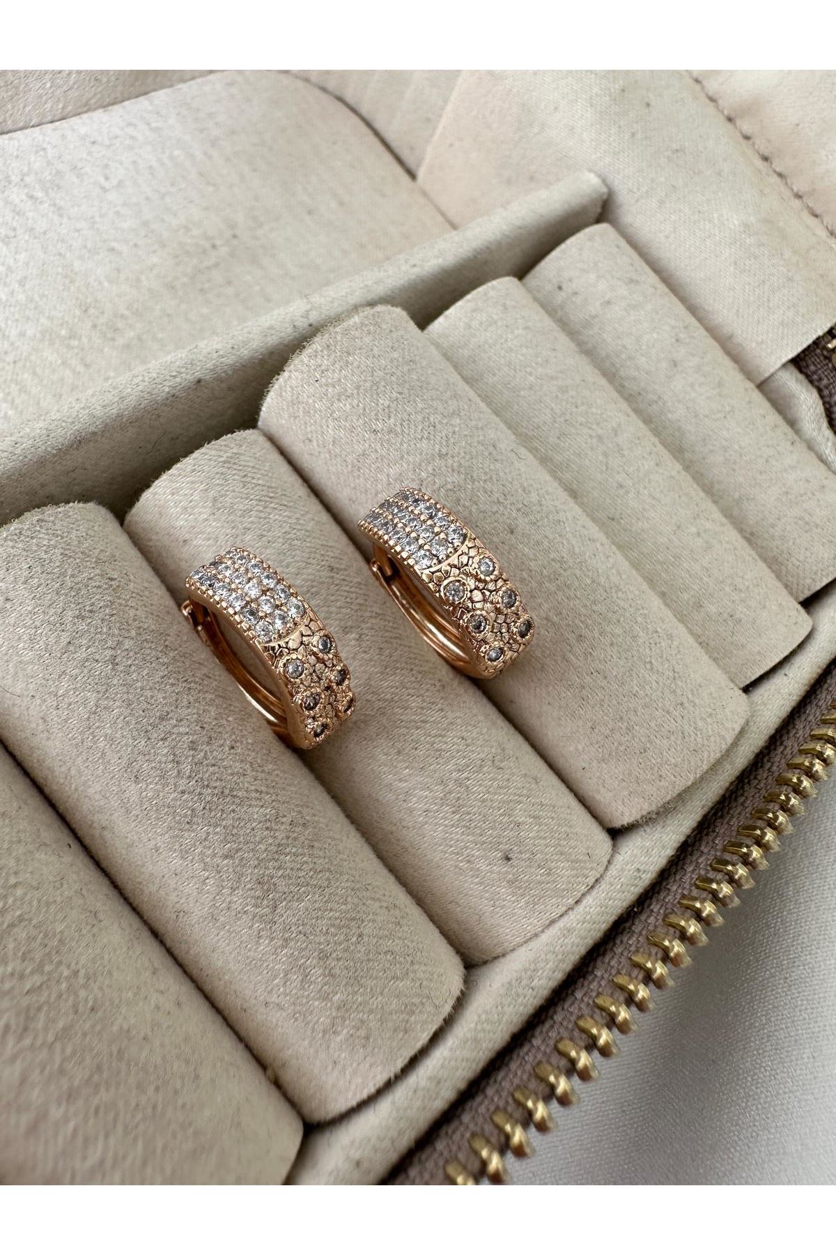 18K Rose Gold Renkli Halka Taşlı Kuyumcu Model Küpe