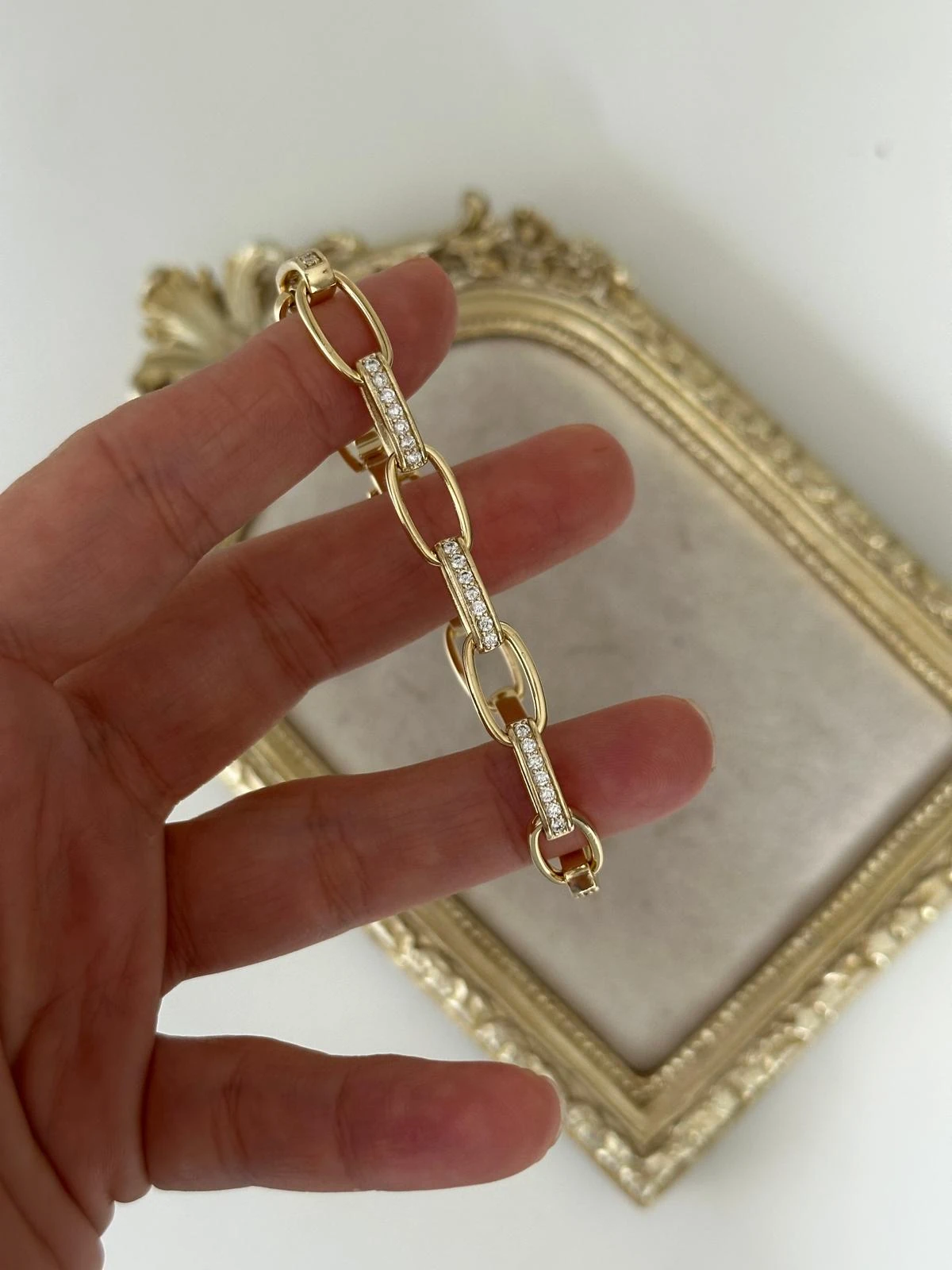 14K Gold Renkli Oval Kesim Taş Birleşimli Bileklik