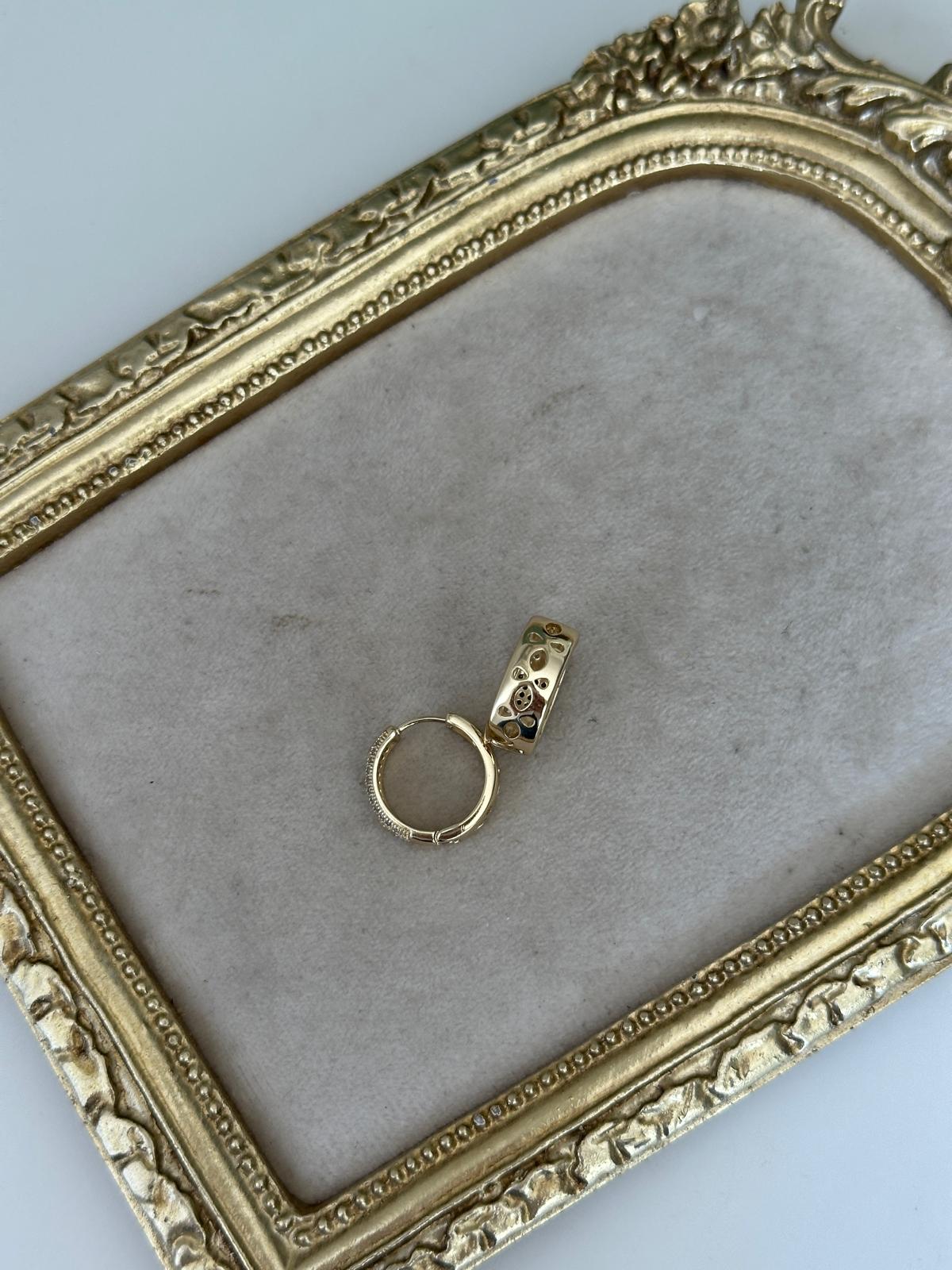 14K Gold Renkli Dolum İnccik Montür Taşlı İkili YILDIZ Plaka desenli Halka Küpe