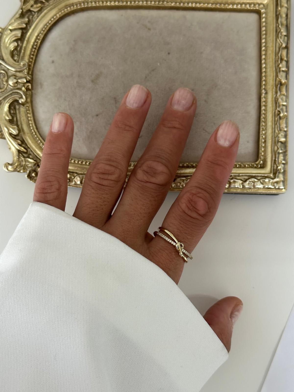 14K Gold Renkli İkili Görünüm Ortası Dügümlü Ayarlanabilir Yüzük