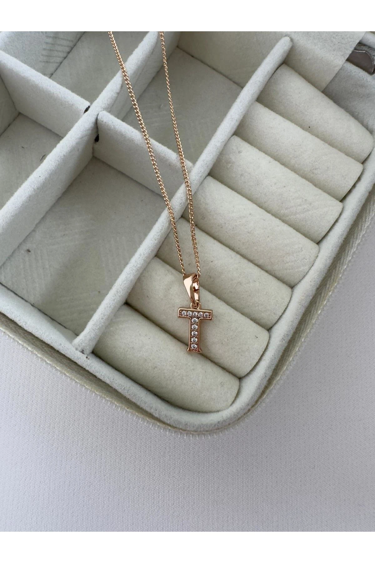 18K Rose Gold Renkli T Harf Minimal Kolye