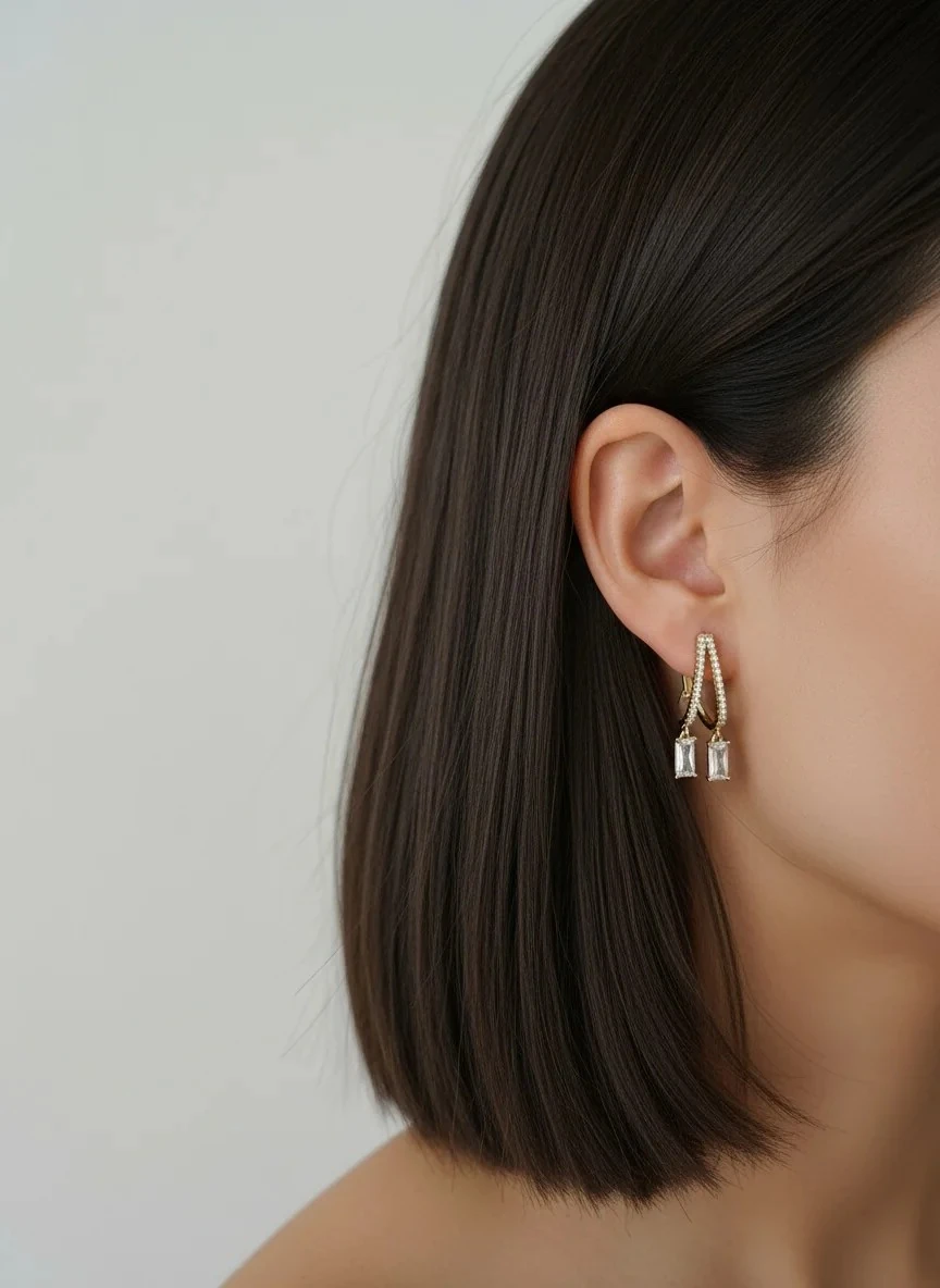 14K Gold Renkli İkili Kristal Taşlı Küpe