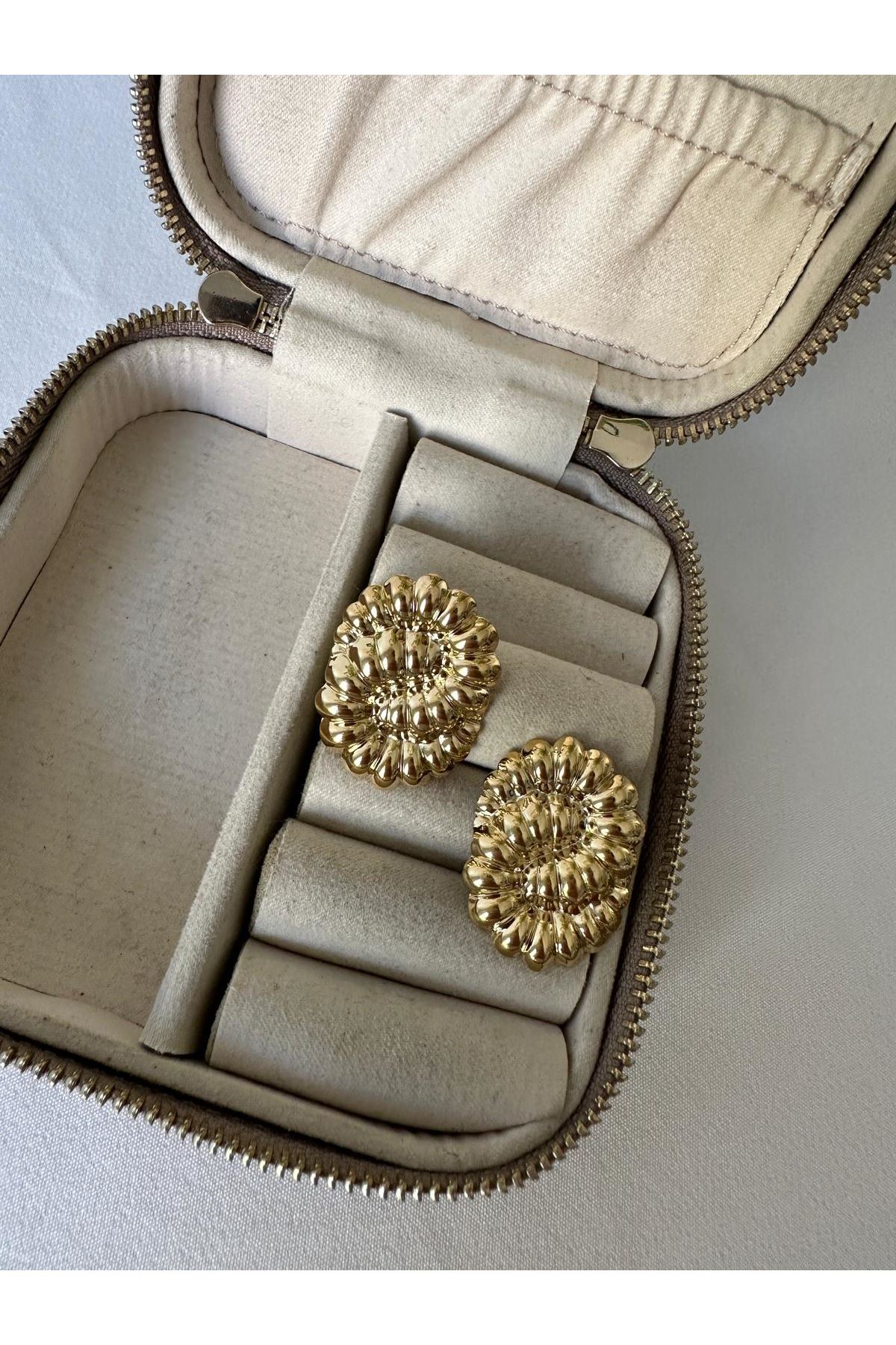 14K Rose Gold Renkli Çelik İkili Bakla Desen Sarmal Küpe