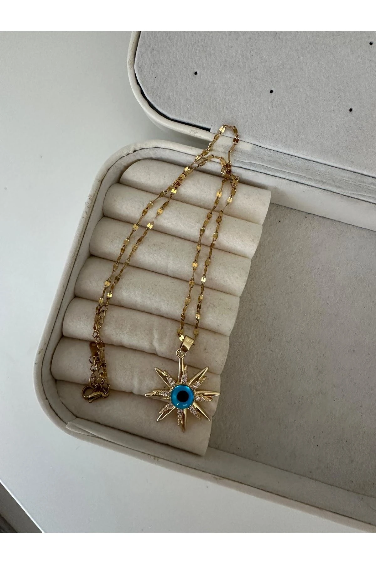 18K Rose Gold Renkli Maviş Göz Güneş Kolye