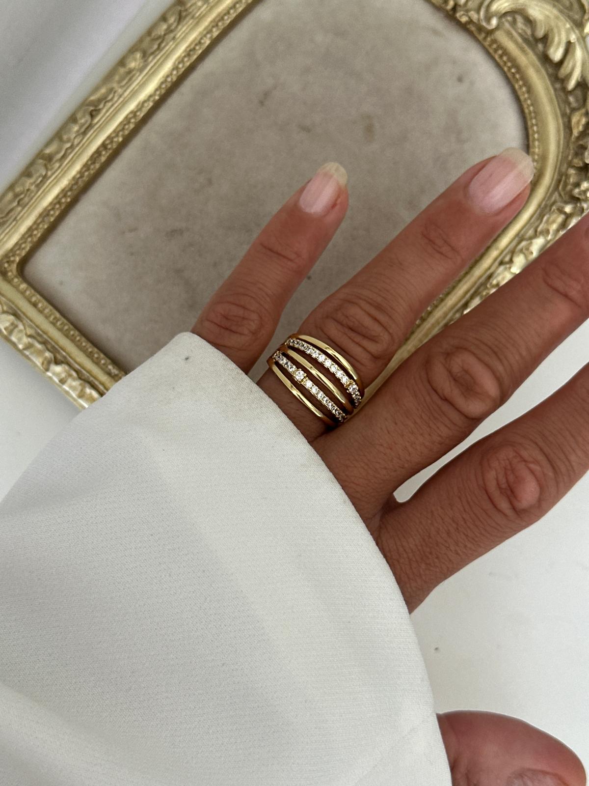 14K Gold Renkli Çoklu Beş Şeritli Yüzük