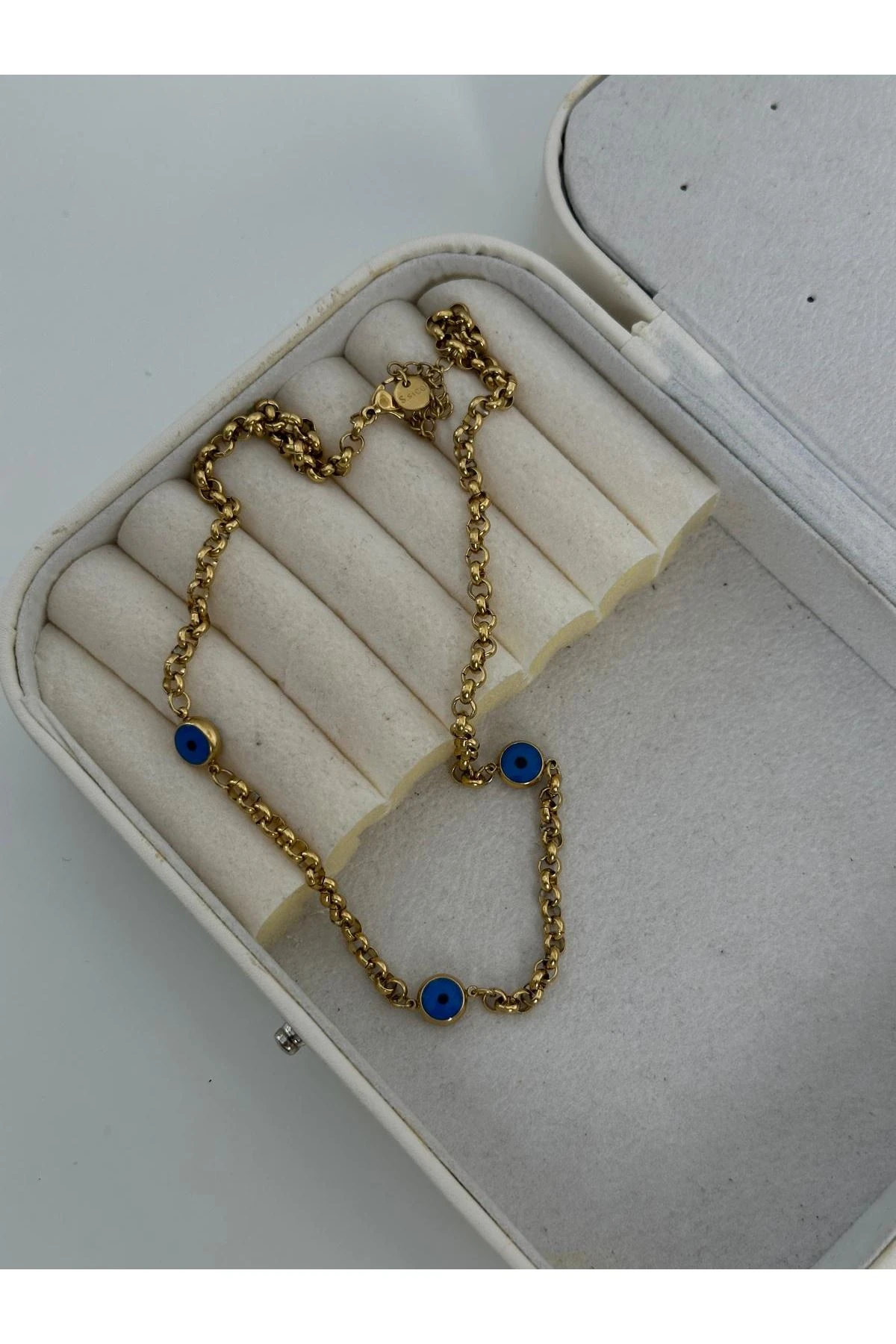 14K Gold Renkli  Orta Kalın Nazarlı Kolye