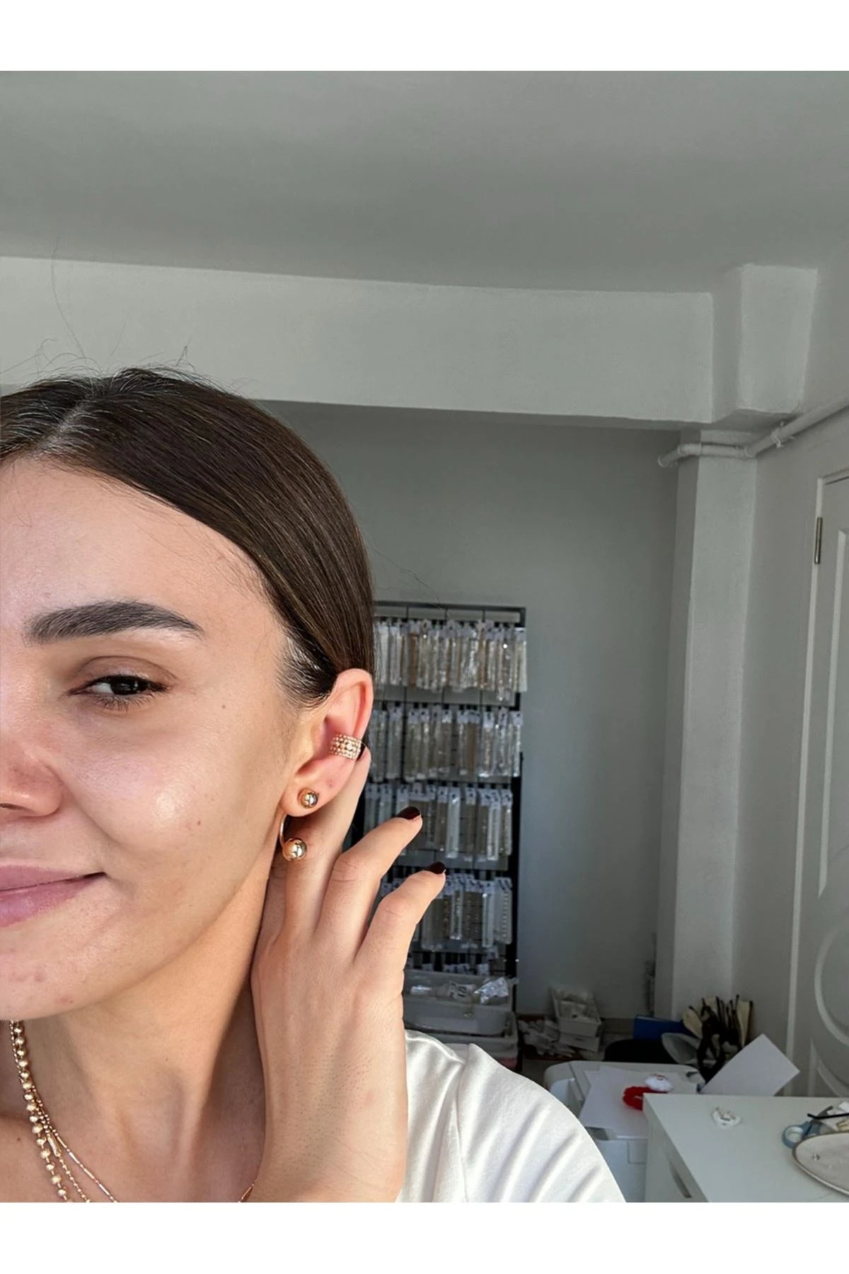 18K Rose Gold Renkli İki Kullanımlı Topçuk Küpe