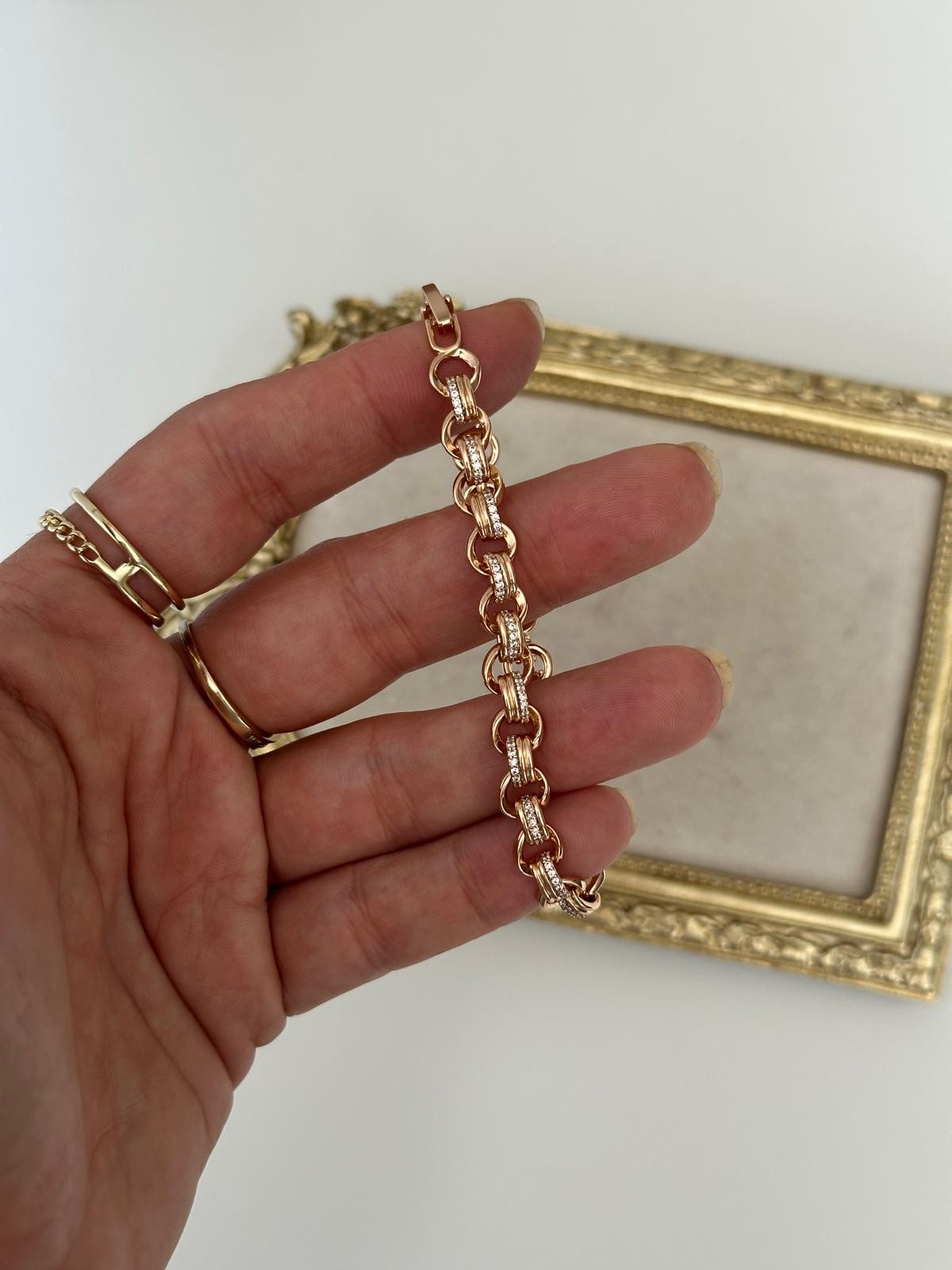 18K Gold Renkli Oval Geçme Taşlı Bileklik