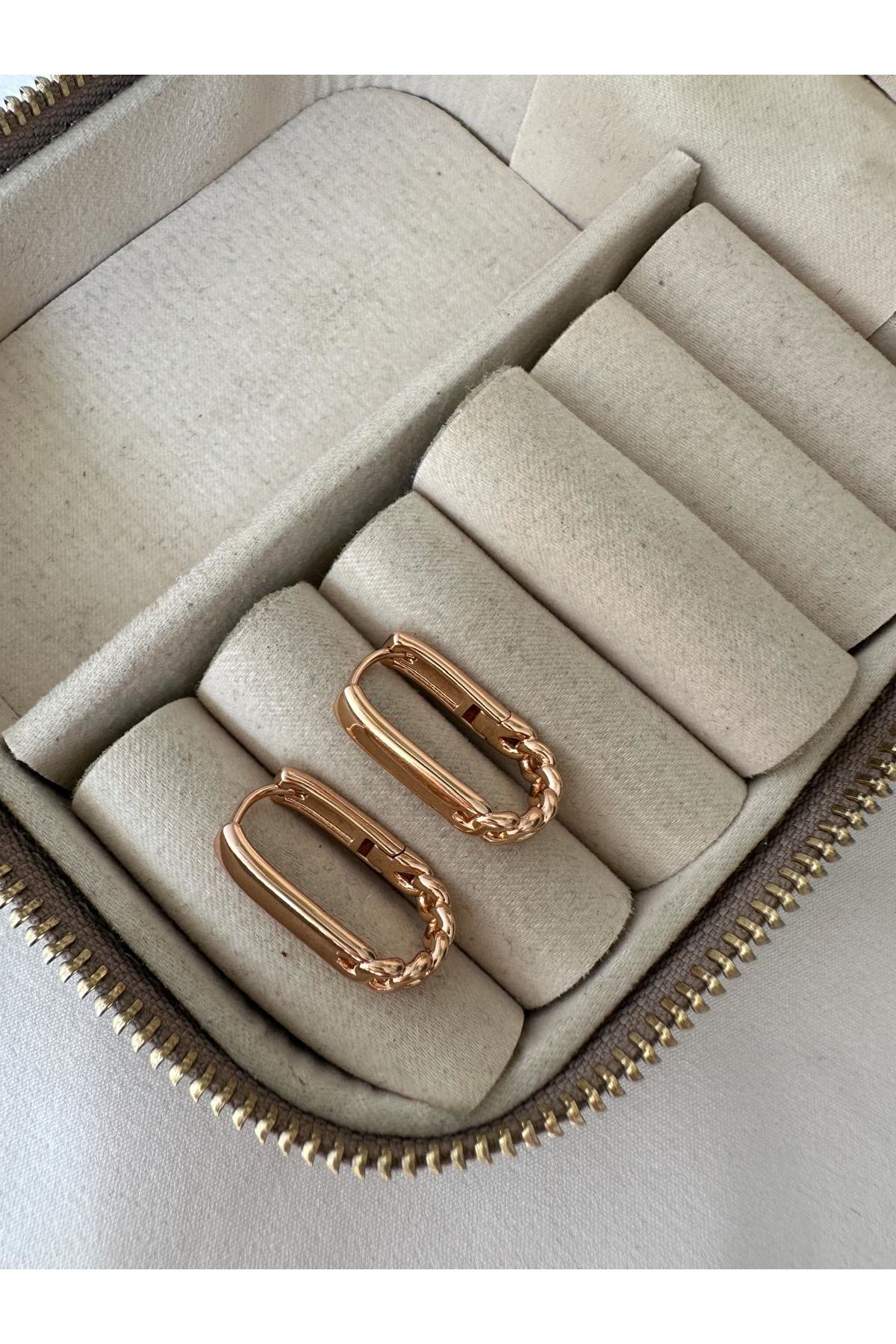 14K Gold Rose Lale Plaka Örgü Küpe