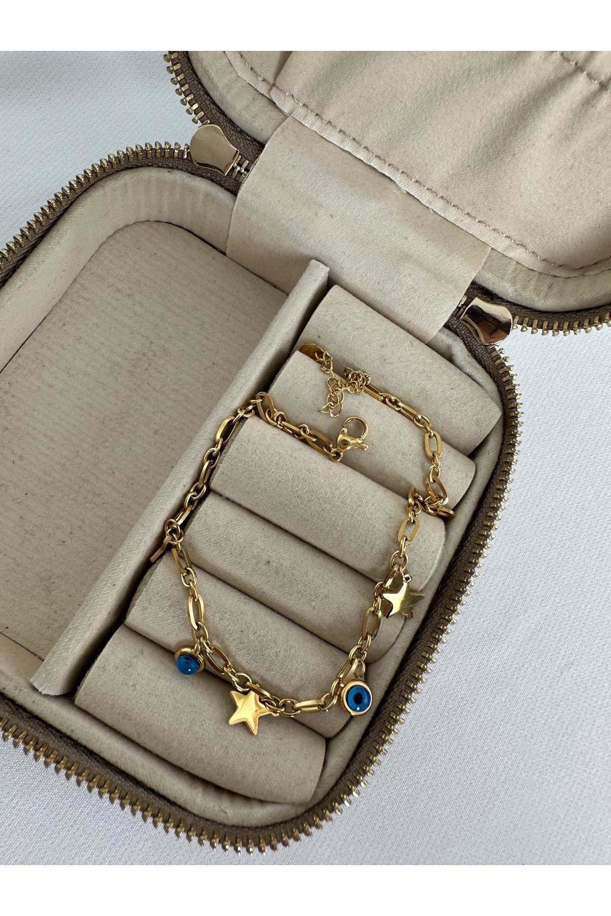 18K Rose Gold Renkli Nazarlı Yıldız Halhal