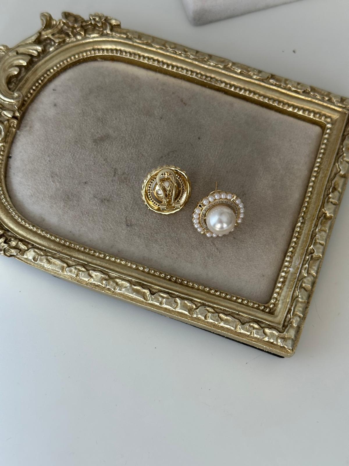 14K Gold Renkli Vintage İnci Küpe