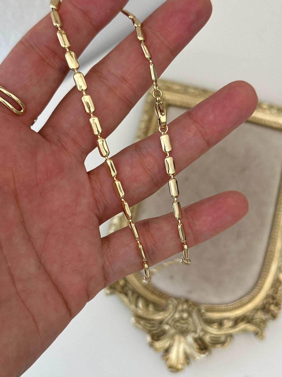 14K Gold Renkli Yassı Baget Kolye