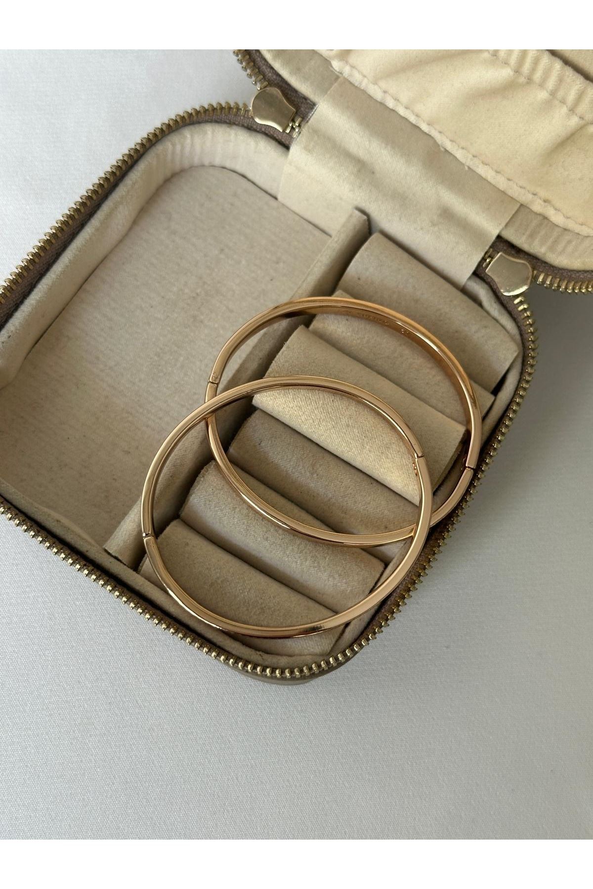 18K Rose Gold Renkli Oval Ajda İnce Bilekler