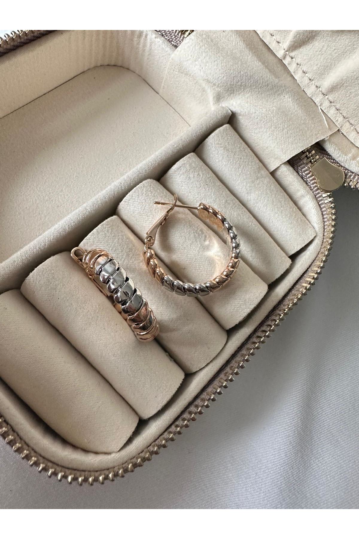 18K Rose Gold Renkli Gümüş Renkli Sprial Halka Küpe