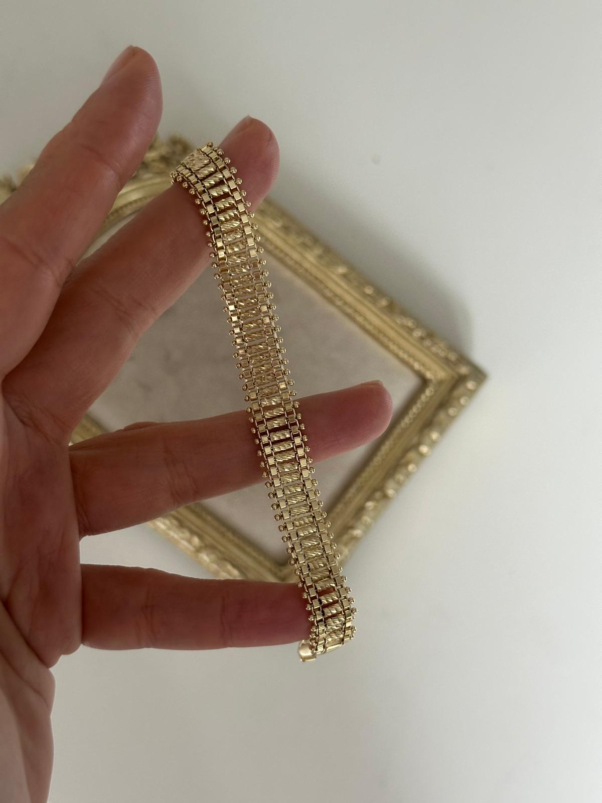 14K Gold Renkli Köstek Silindir Oynar Topçuklu Bileklik