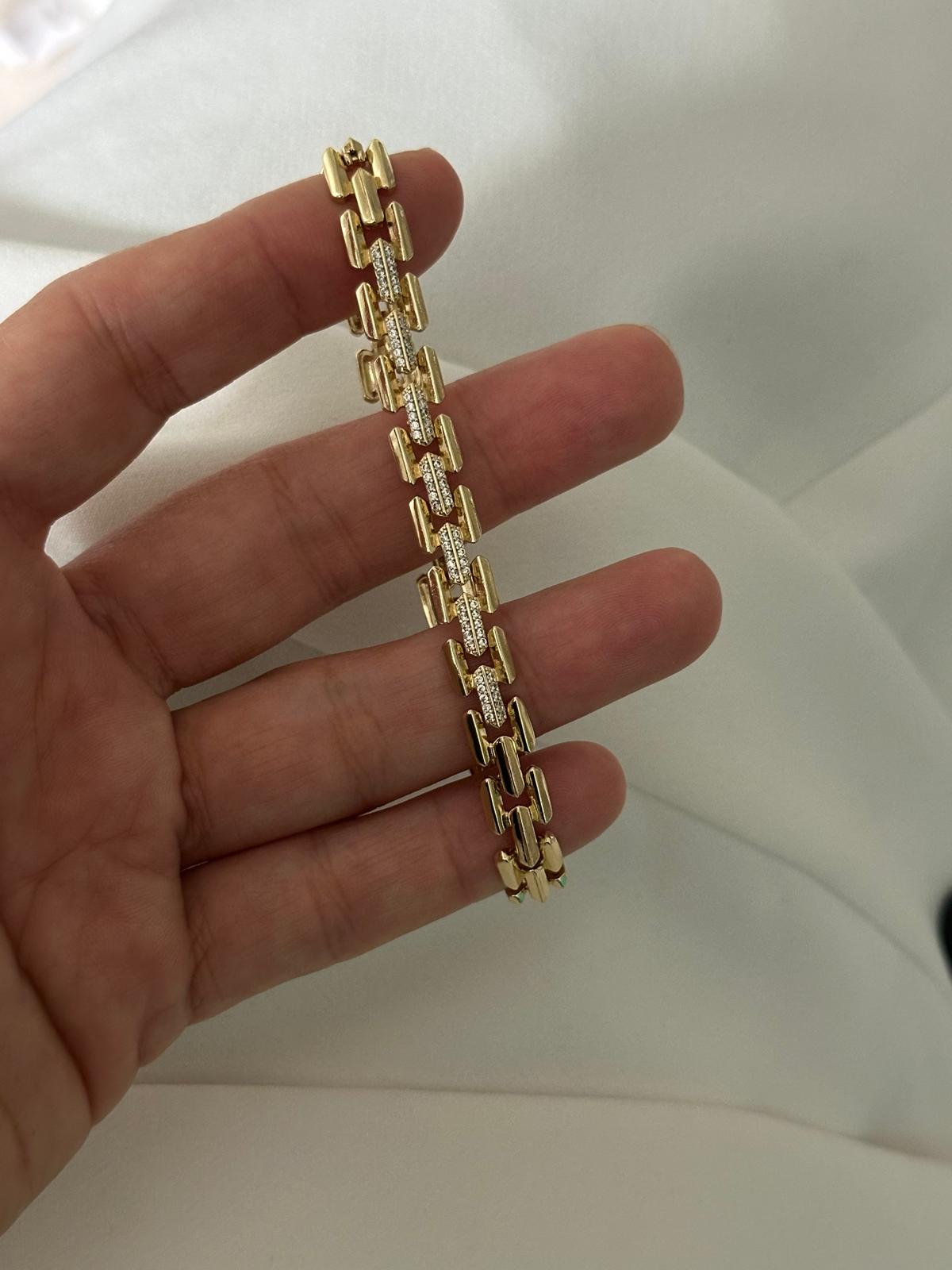 14K Gold Renkli Bombeli Kabartma Taşlı Bileklik