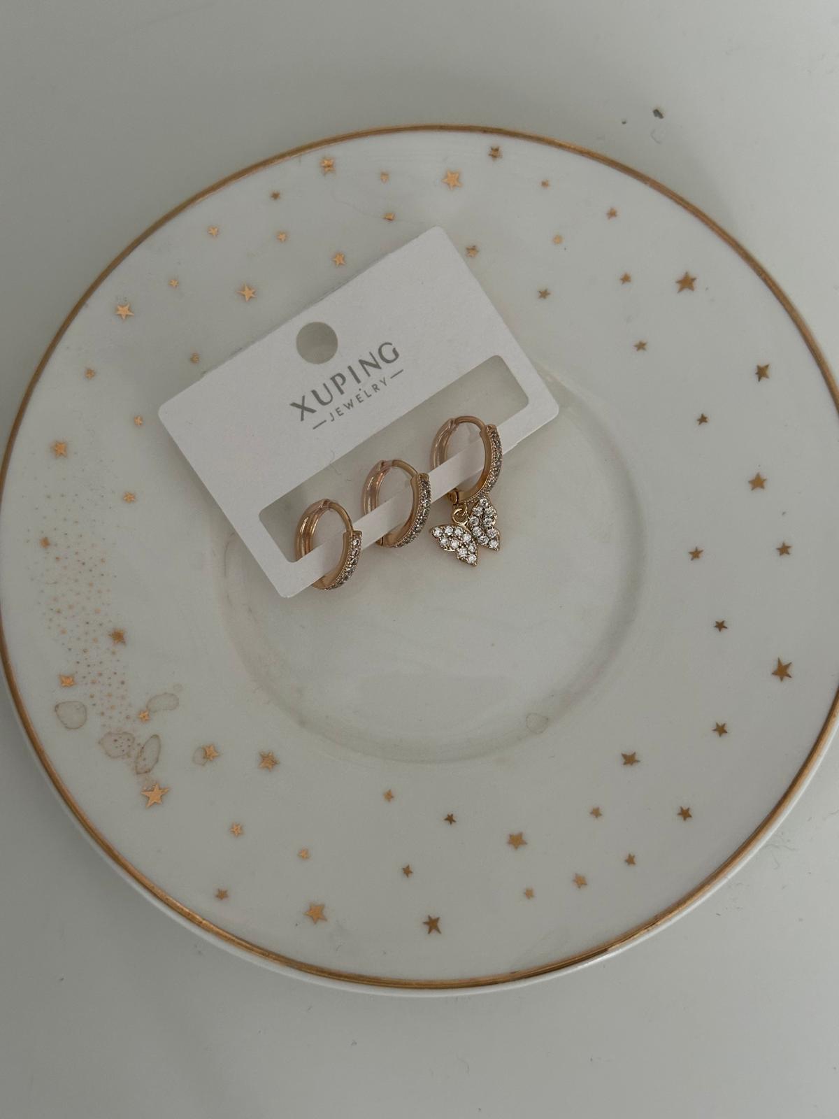 18K Rose Gold Üçlü Halka Kelebek Figürlü Set Küpe