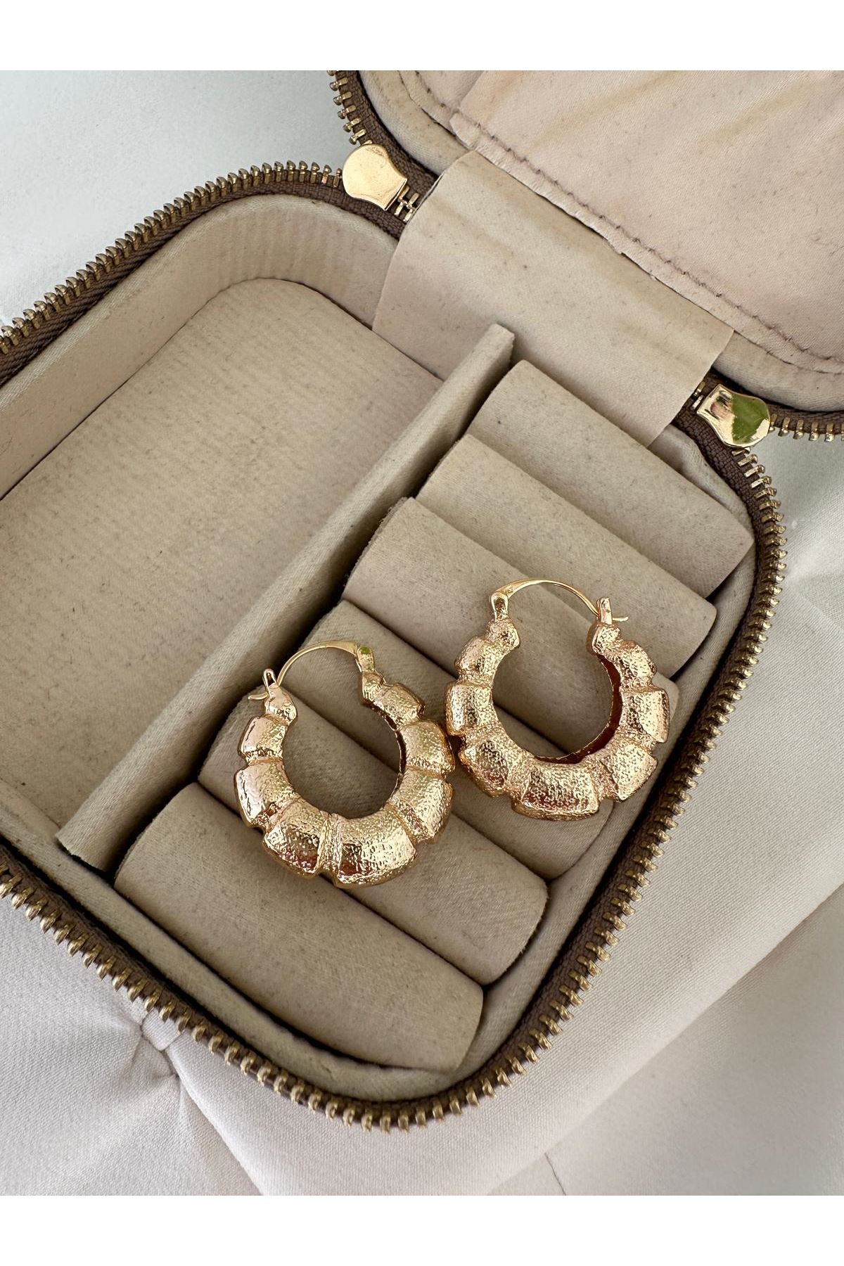 18K Rose Gold Renkli Dolum Halka Varaklı Küpe